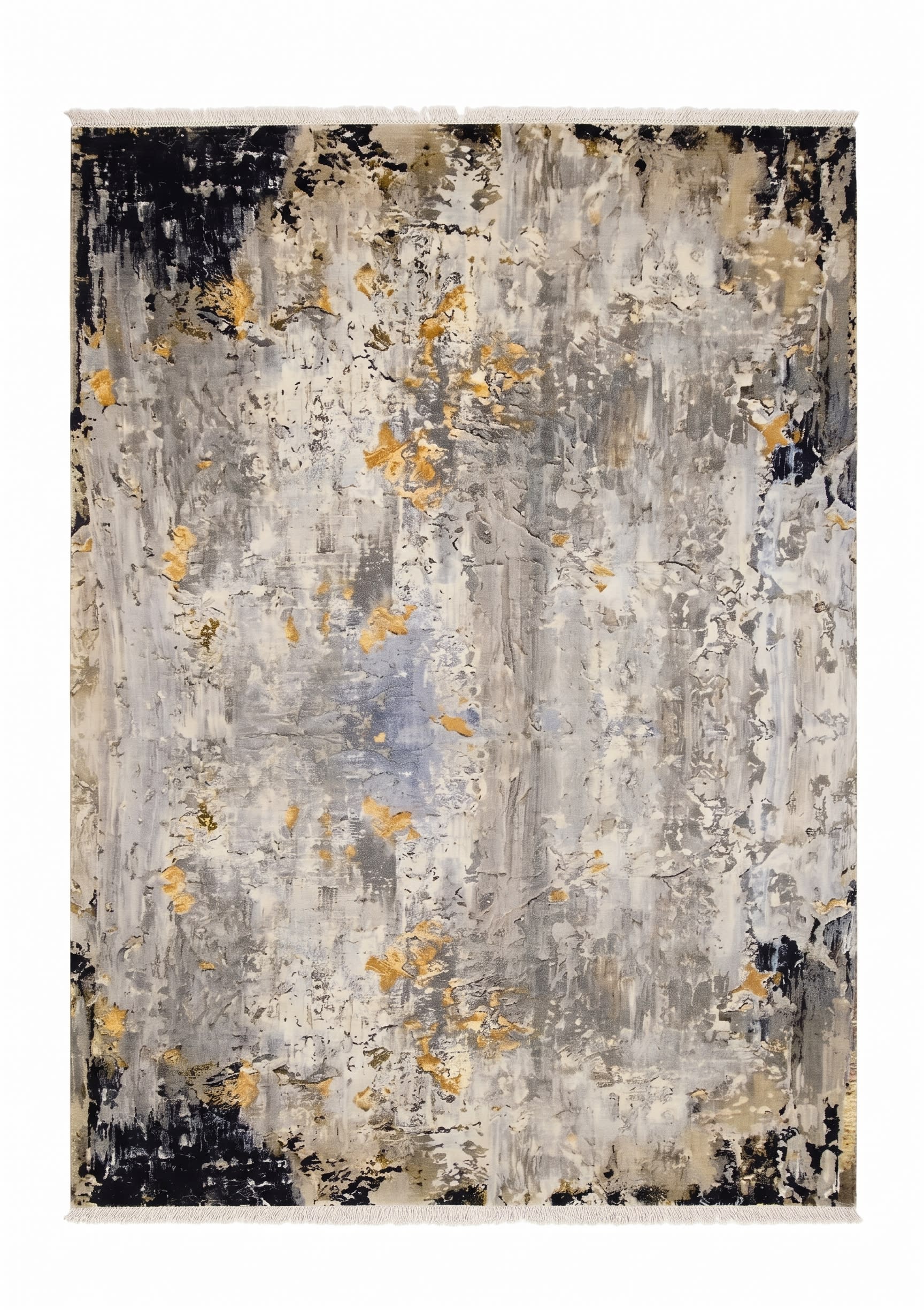 Contemporary Abstract Distressed Silver Gold, Contemporary, likely India (Jaipur) modern rug, in ash silver, Wool, 152x244 cm, Nasim Carpets Malaysia — view 1
