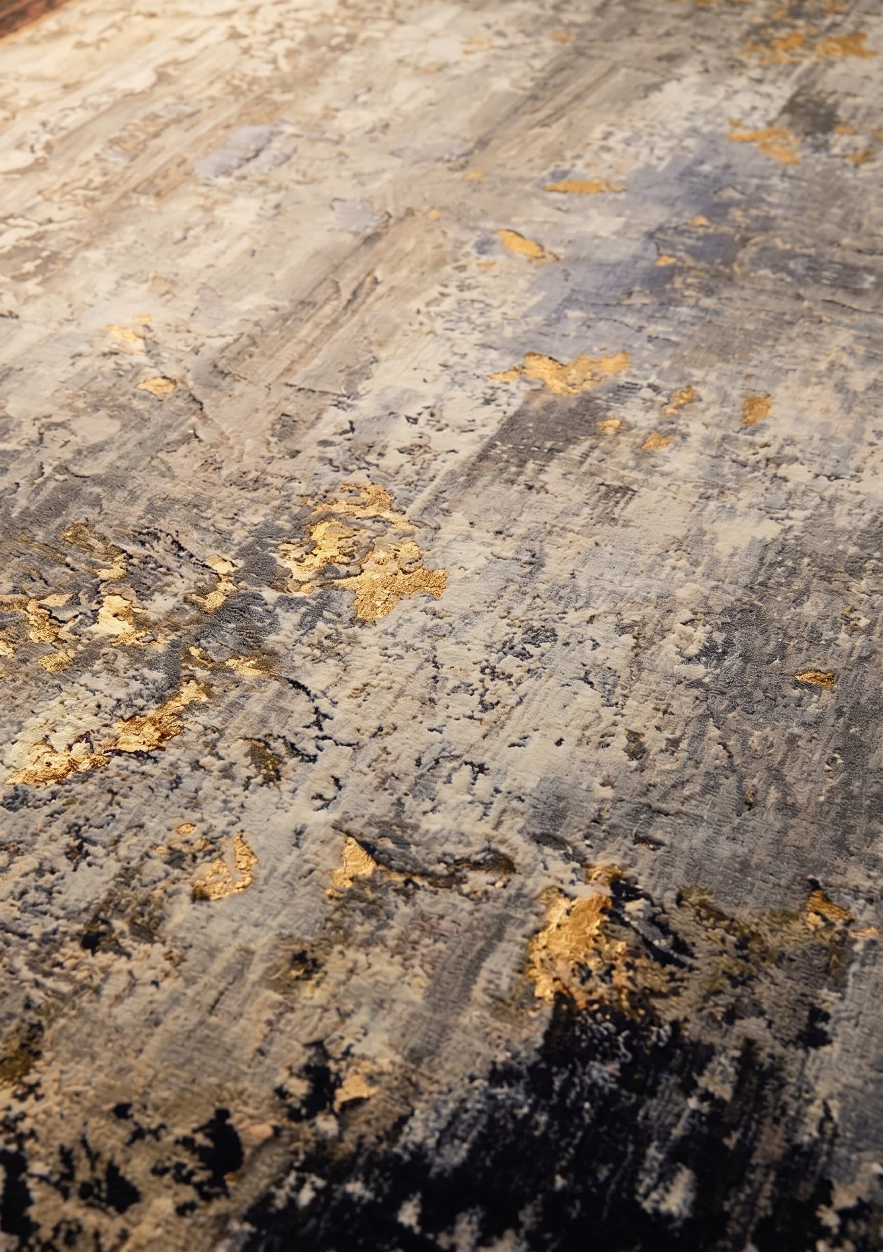 Contemporary Abstract Distressed Silver Gold, Contemporary, likely India (Jaipur) modern rug, in ash silver, Wool, 152x244 cm, Nasim Carpets Malaysia — view 3