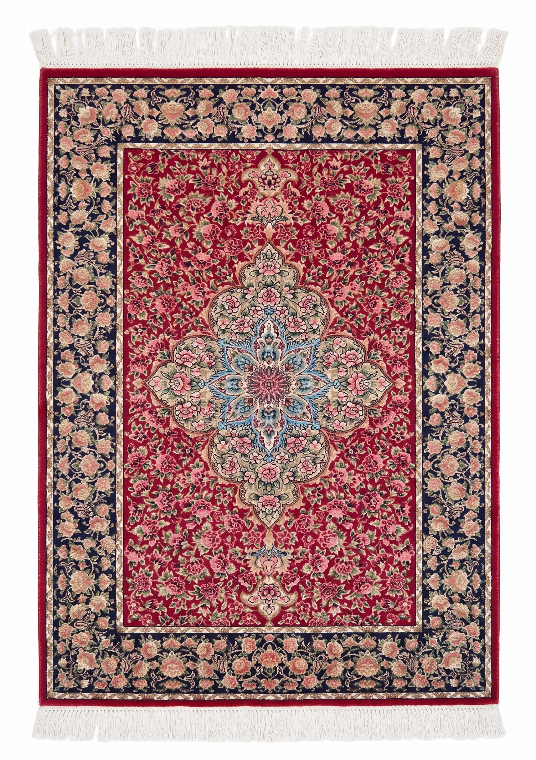 Qum Medallion Floral Crimson, Qum (Qom), Iran bespoke rug, in crimson red, Jute, 91x152 cm, Nasim Carpets Malaysia — view 1