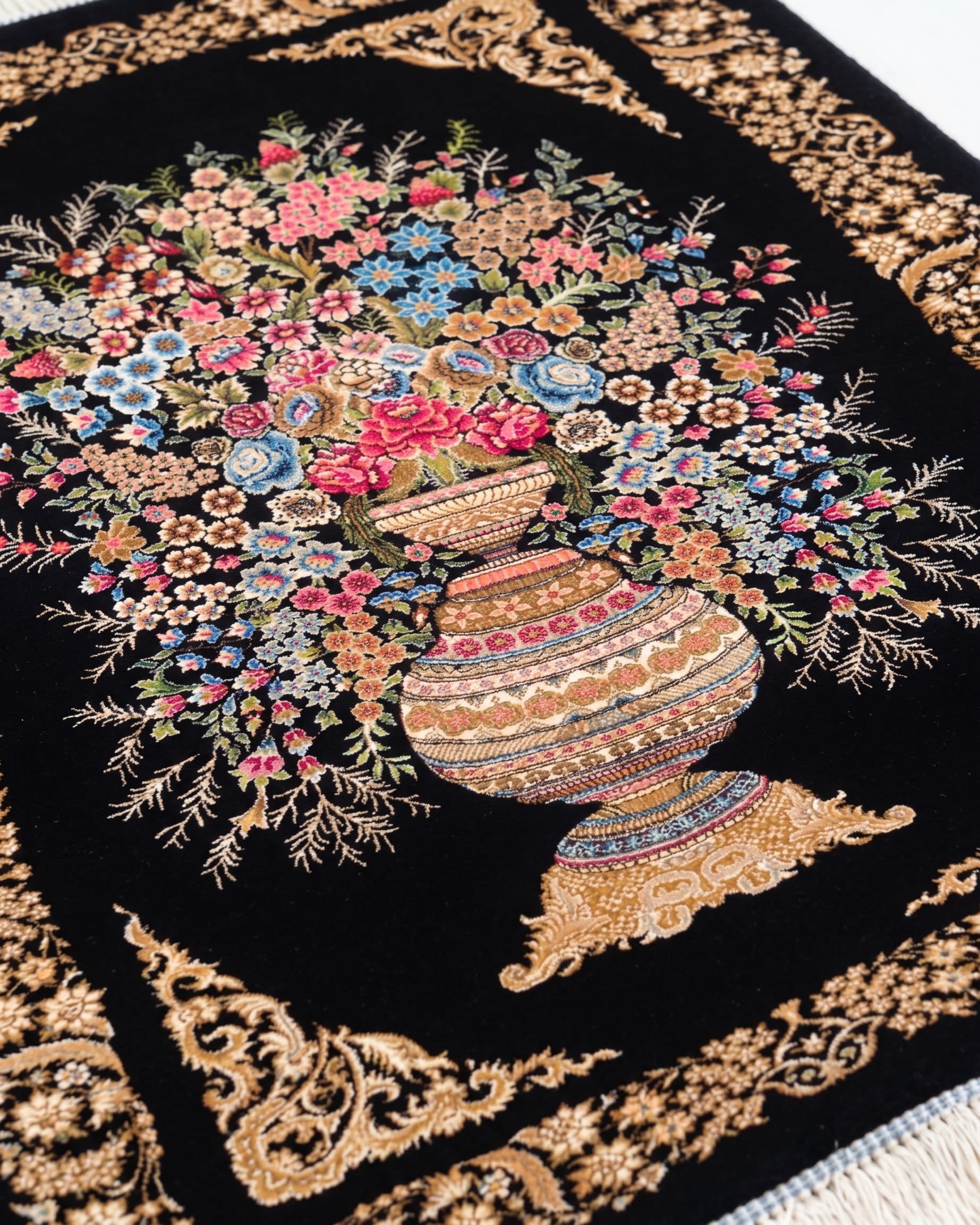 Isfahan Vase Bouquet Black, Isfahan, Iran bespoke rug, in jet black, Jute, 91x152 cm, Nasim Carpets Malaysia — view 3