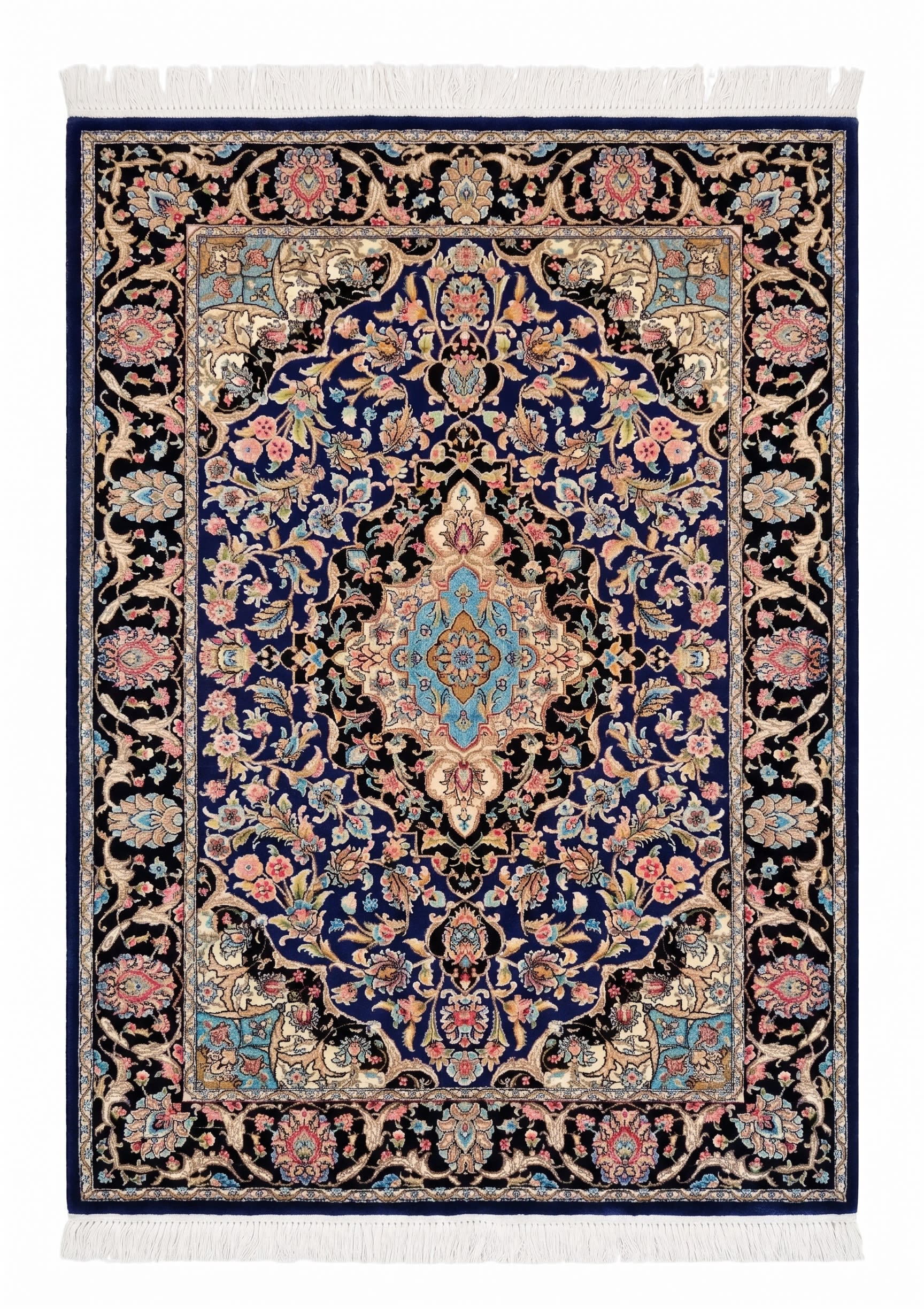 Isfahan Medallion Floral Navy, Isfahan, Iran bespoke rug, in royal navy, Jute, 91x152 cm, Nasim Carpets Malaysia — view 1