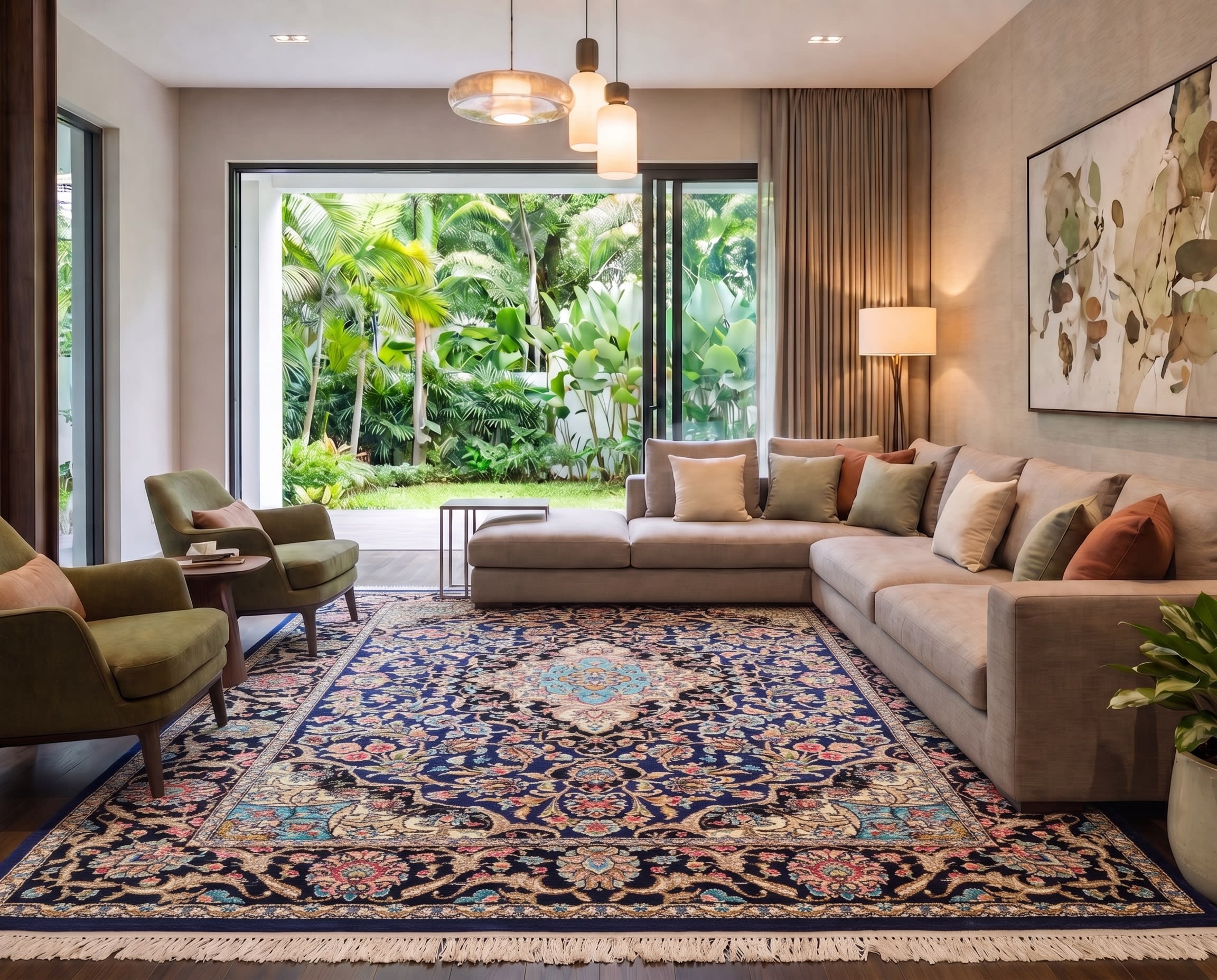 Isfahan Medallion Floral Navy, Isfahan, Iran bespoke rug, in royal navy, Jute, 91x152 cm, Nasim Carpets Malaysia — view 2
