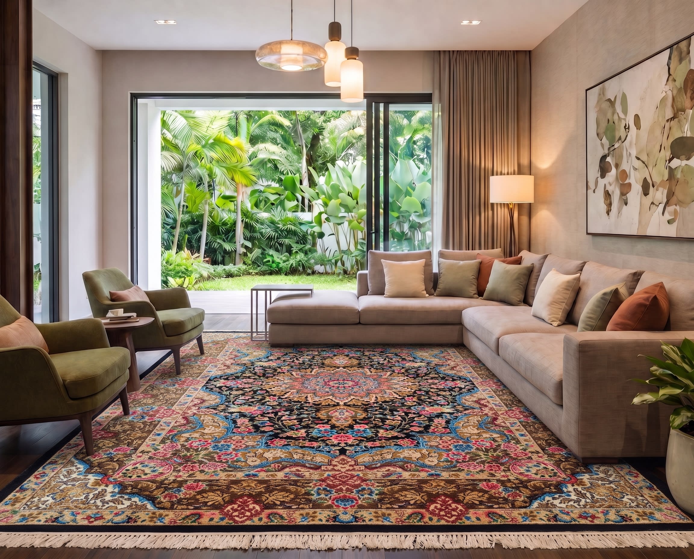 Qom Medallion Floral Black, Qom (Qum), Iran bespoke rug, in midnight black, Jute, 91x152 cm, Nasim Carpets Malaysia — view 2