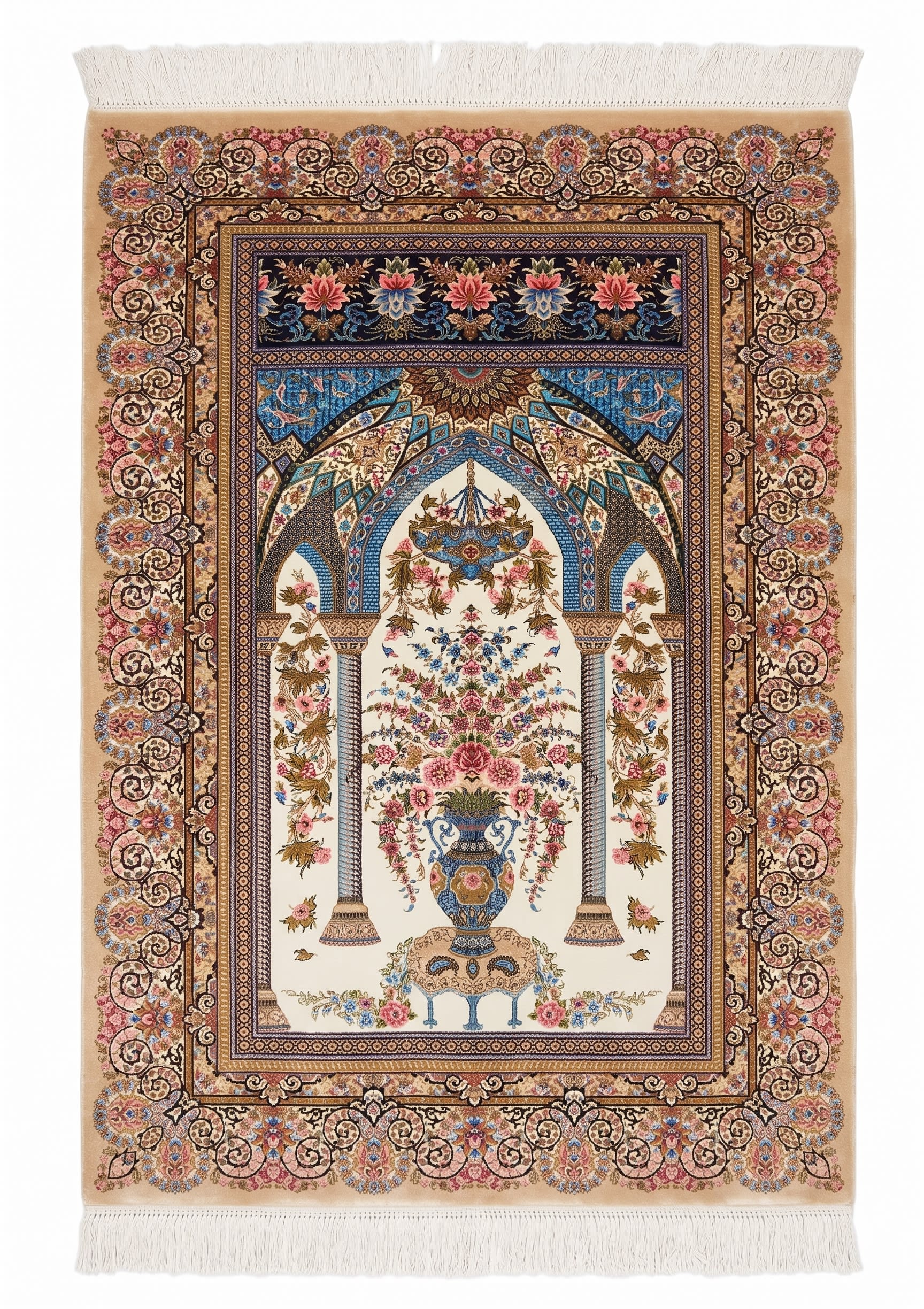 Qom Prayer Arch Ivory, Qom (Qum), Iran bespoke rug, in ivory, Jute, 91x152 cm, Nasim Carpets Malaysia — view 1