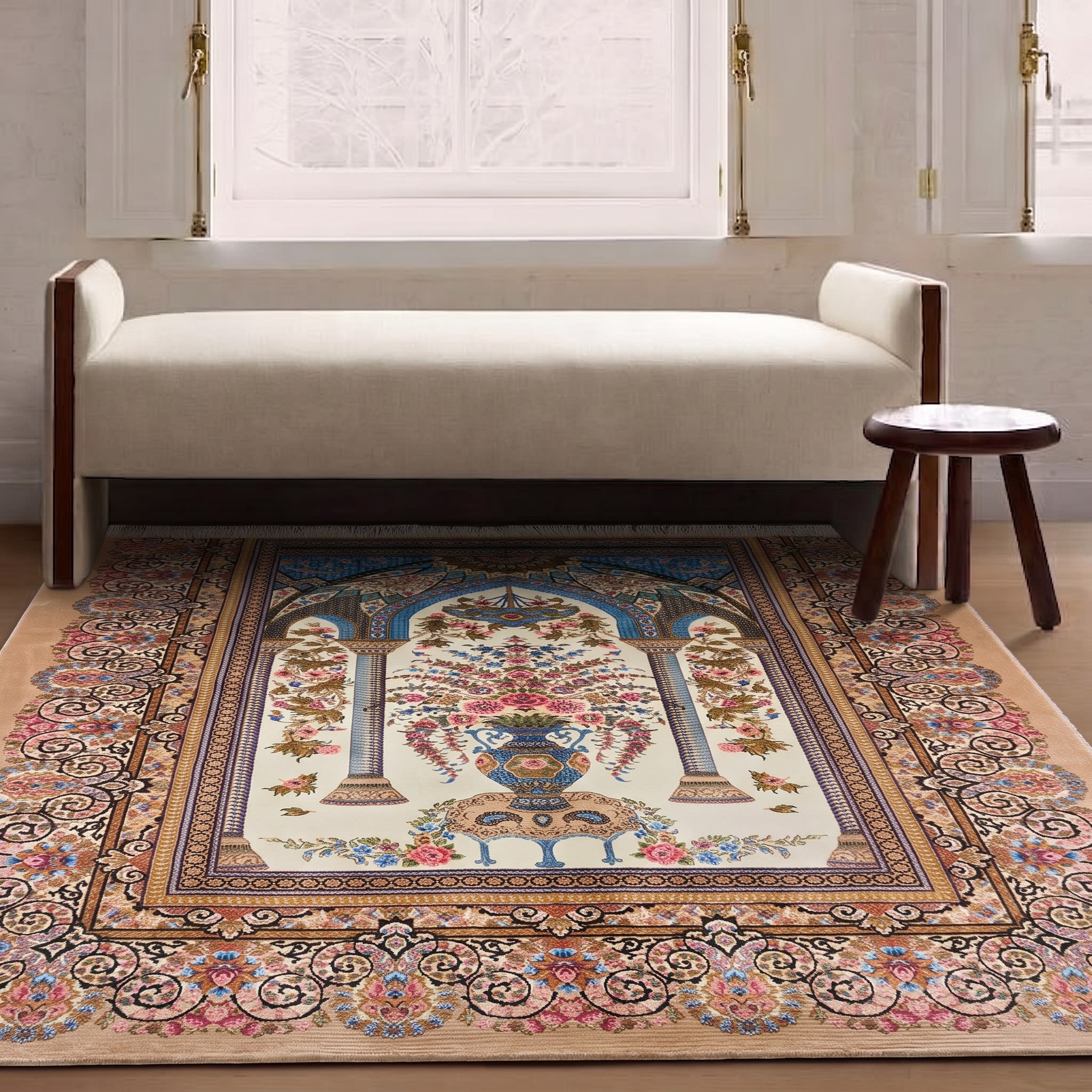 Qom Prayer Arch Ivory, Qom (Qum), Iran bespoke rug, in ivory, Jute, 91x152 cm, Nasim Carpets Malaysia — view 2