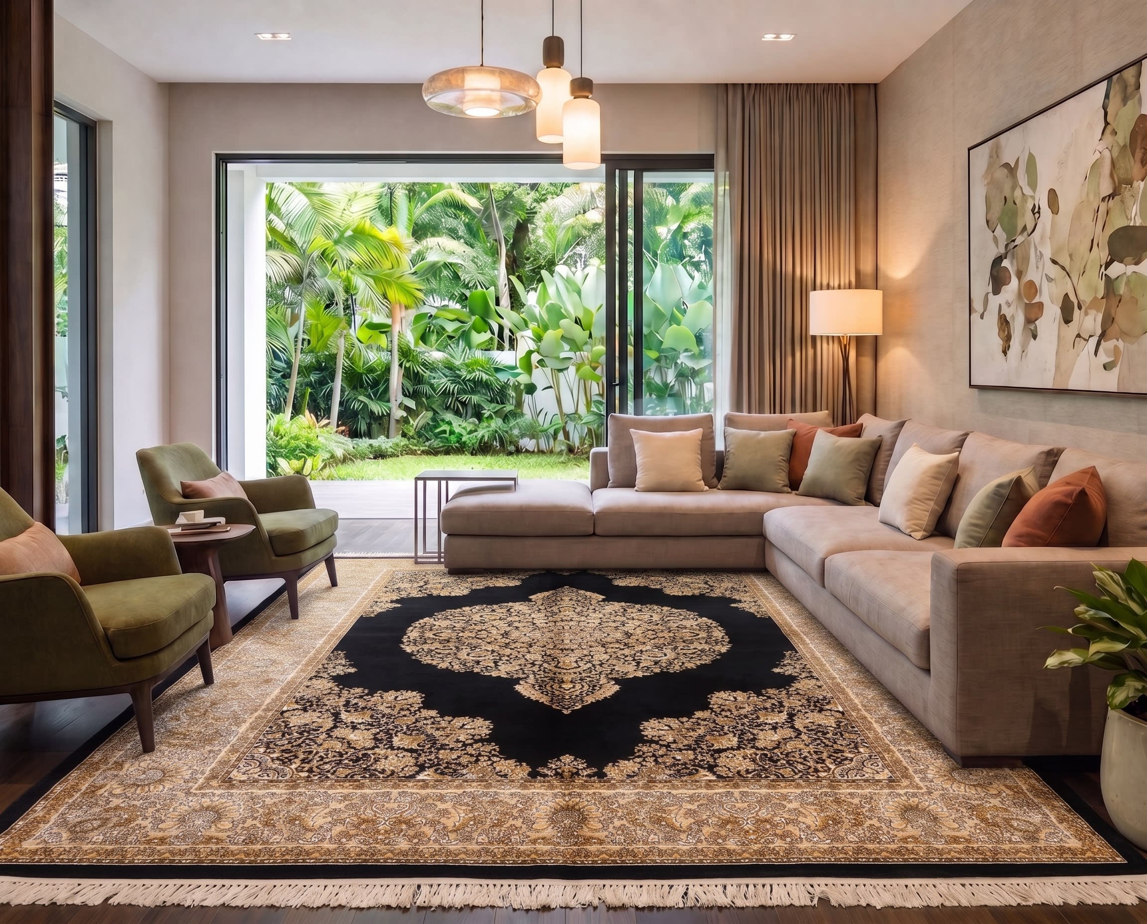 Qum Medallion Black Gold, Qum, Iran bespoke rug, in midnight black, Jute, 91x152 cm, Nasim Carpets Malaysia — view 2
