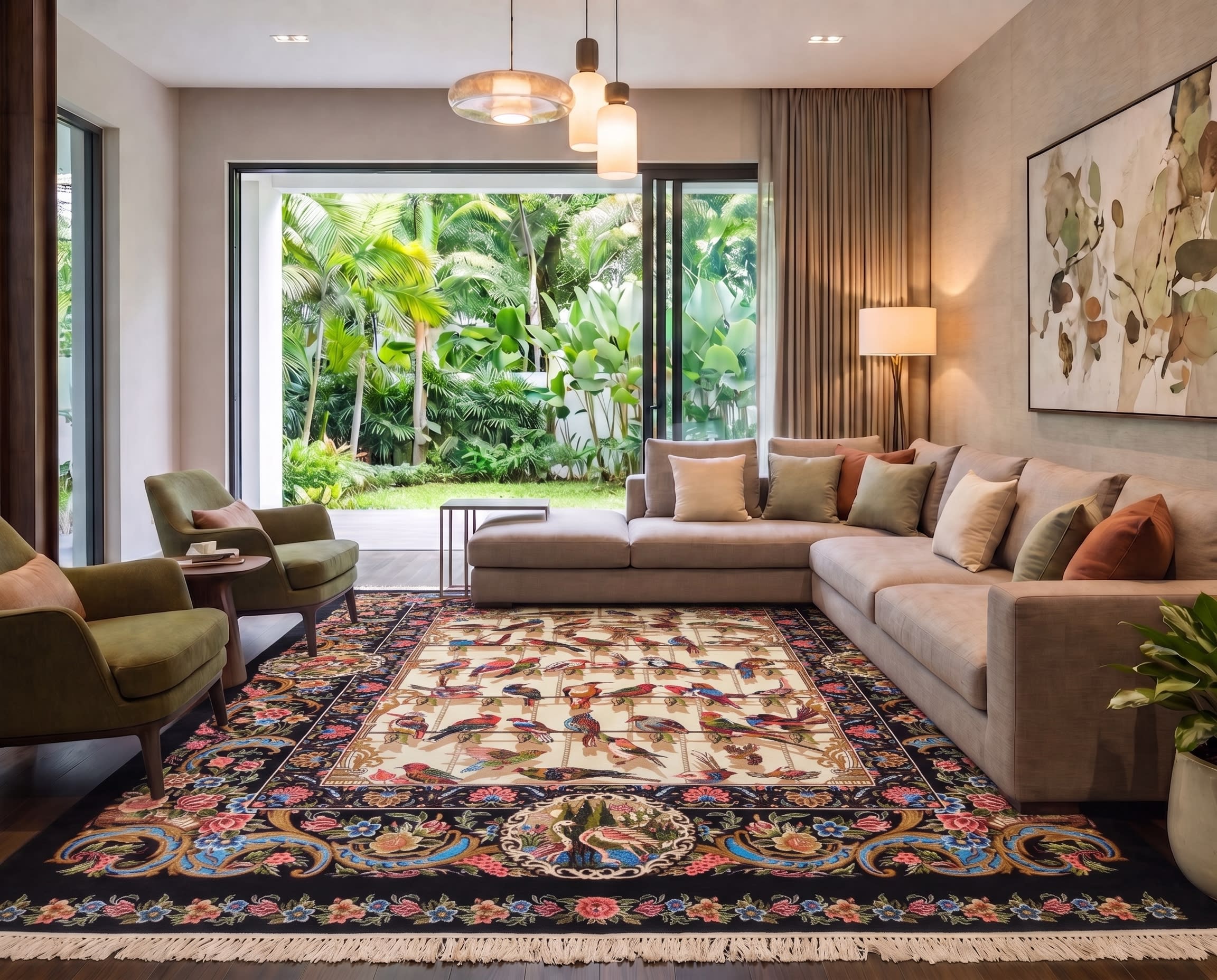 Isfahan Bird Garden Ivory, Isfahan, Iran bespoke rug, in antique ivory, Jute, 91x152 cm, Nasim Carpets Malaysia — view 2