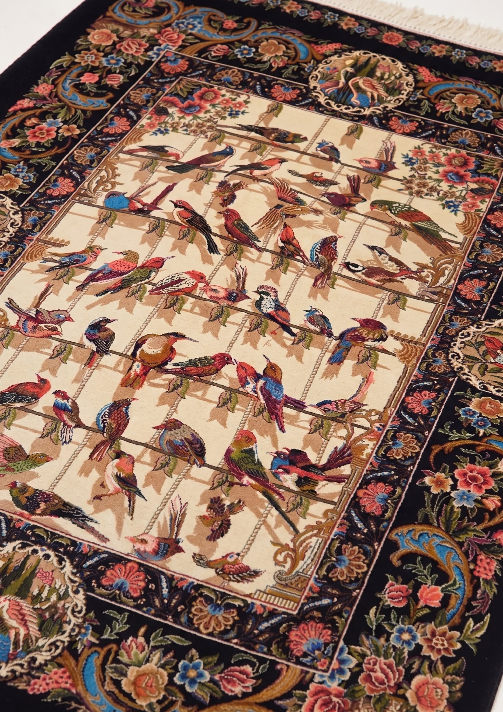 Isfahan Bird Garden Ivory, Isfahan, Iran bespoke rug, in antique ivory, Jute, 91x152 cm, Nasim Carpets Malaysia — view 3