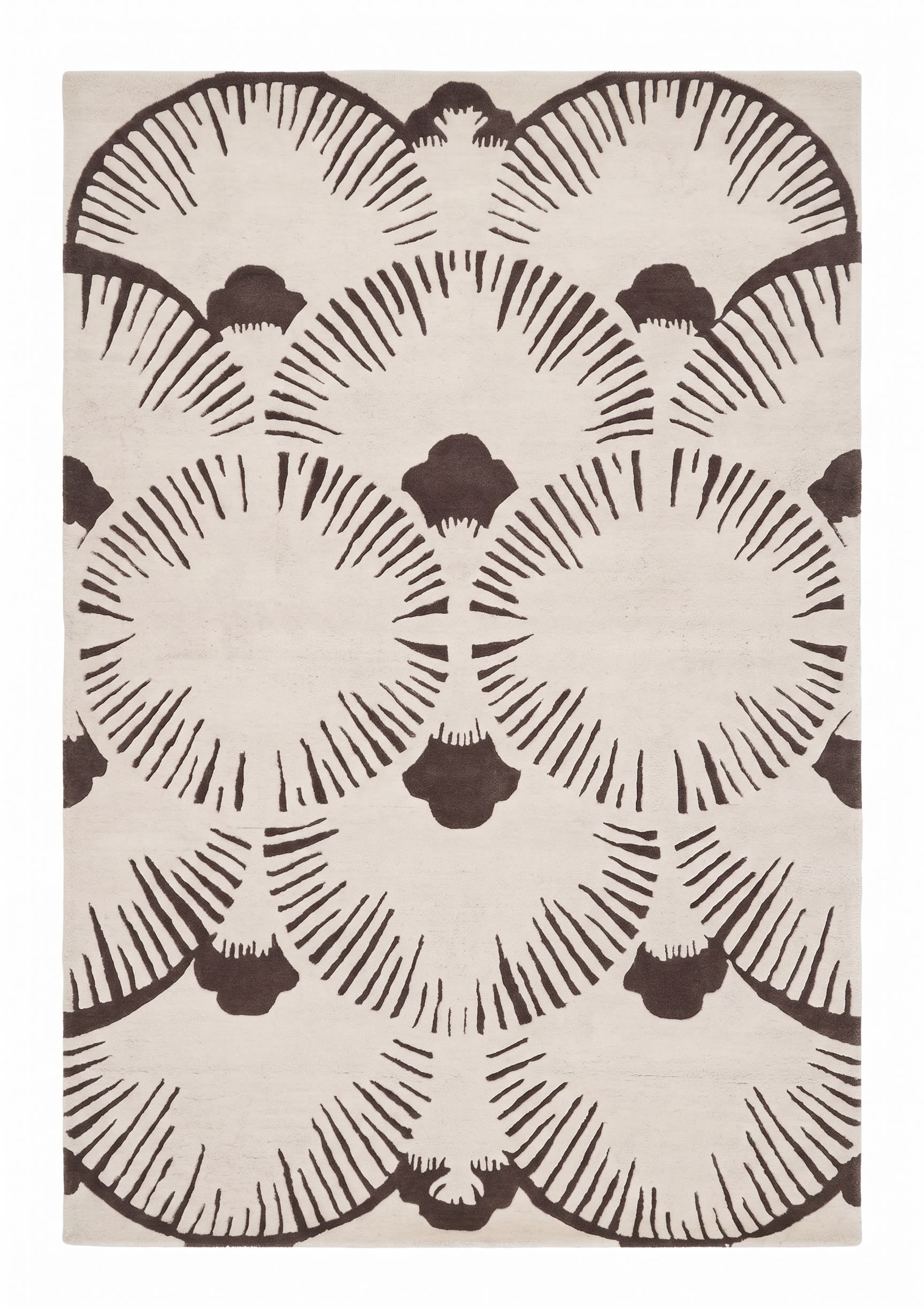 Contemporary Fan Medallion Ivory Taupe, India (Contemporary Designer, likely Jaipur) bespoke rug, in ivory, Wool, 91x152 cm, Nasim Carpets Malaysia — view 1
