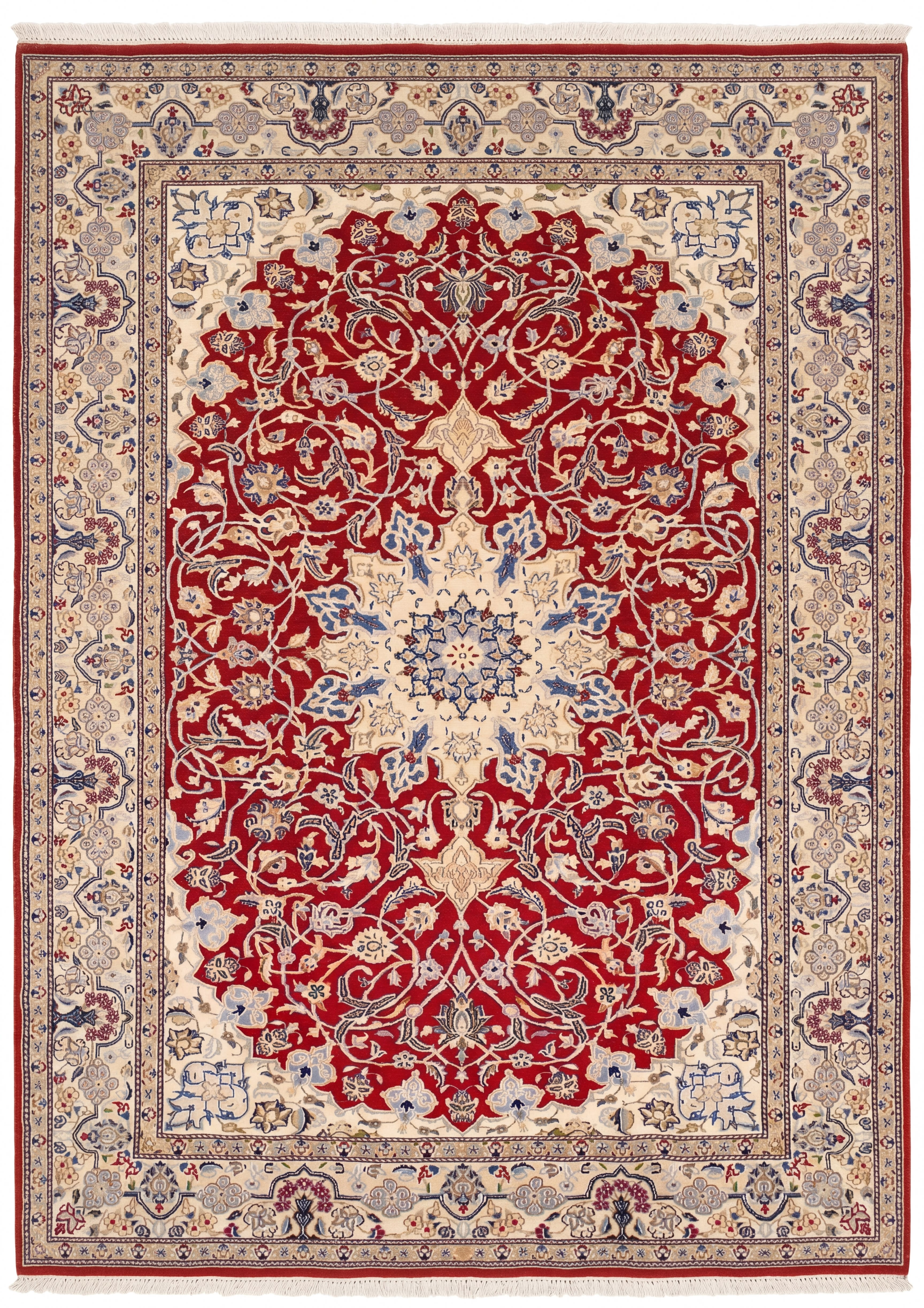 Nain Medallion Floral Red, Nain persian rug, in madder red, Wool, 168x268 cm, Nasim Carpets Malaysia — view 1