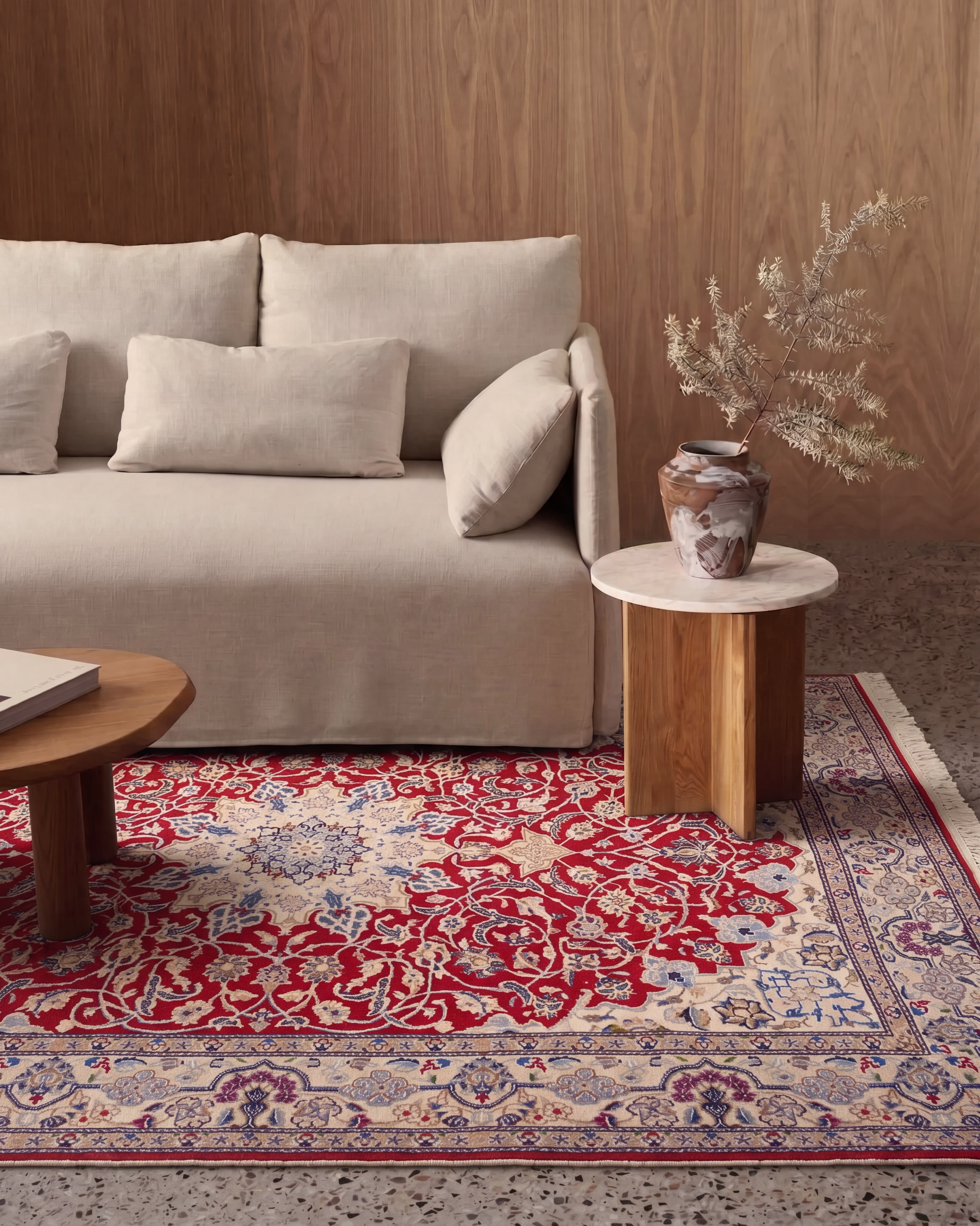 Nain Medallion Floral Red, Nain persian rug, in madder red, Wool, 168x268 cm, Nasim Carpets Malaysia — view 2