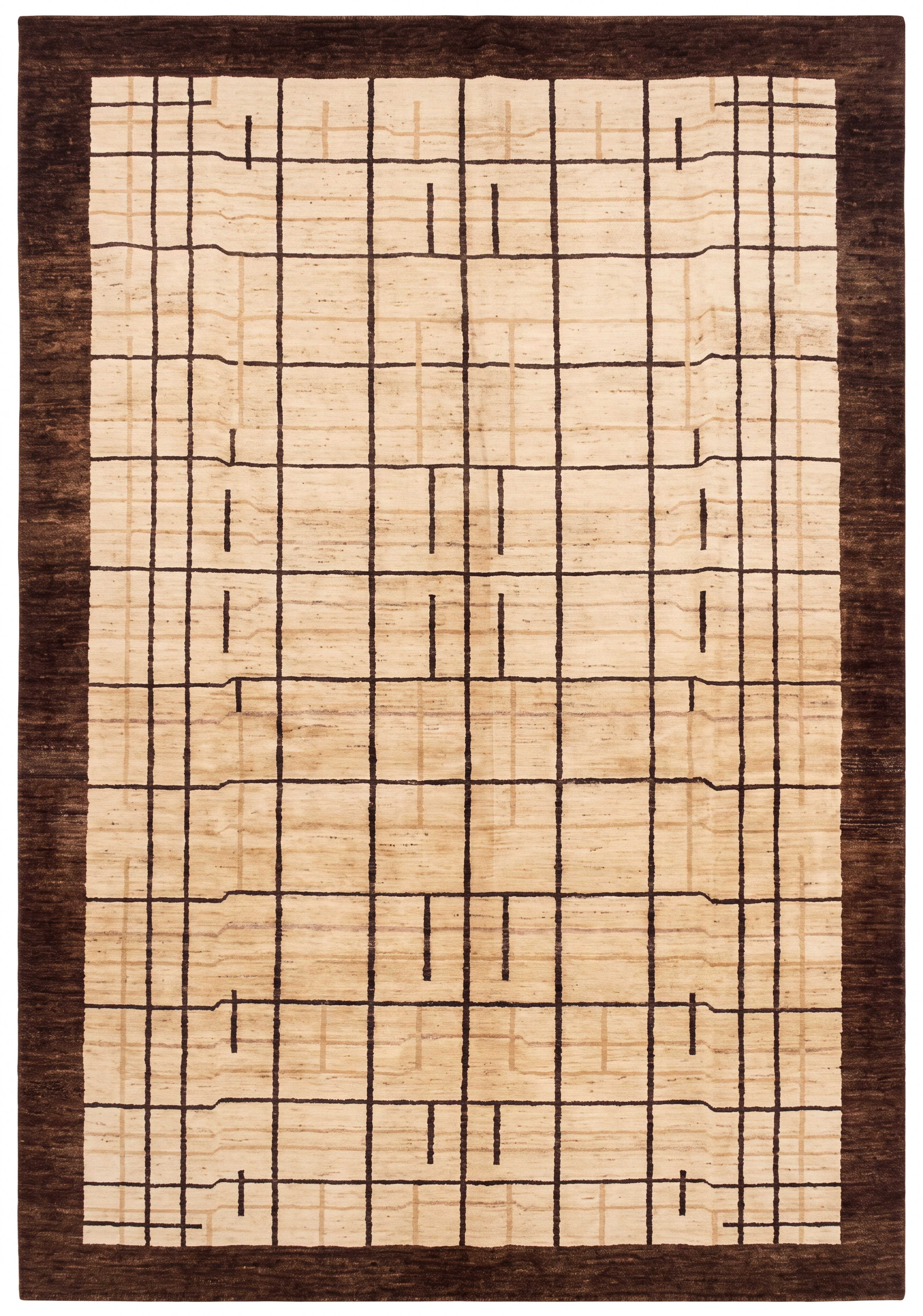 Kazak Linear Grid Ivory, Kazakhstan modern rug, in warm ivory, Wool, 183x274 cm, Nasim Carpets Malaysia — view 1
