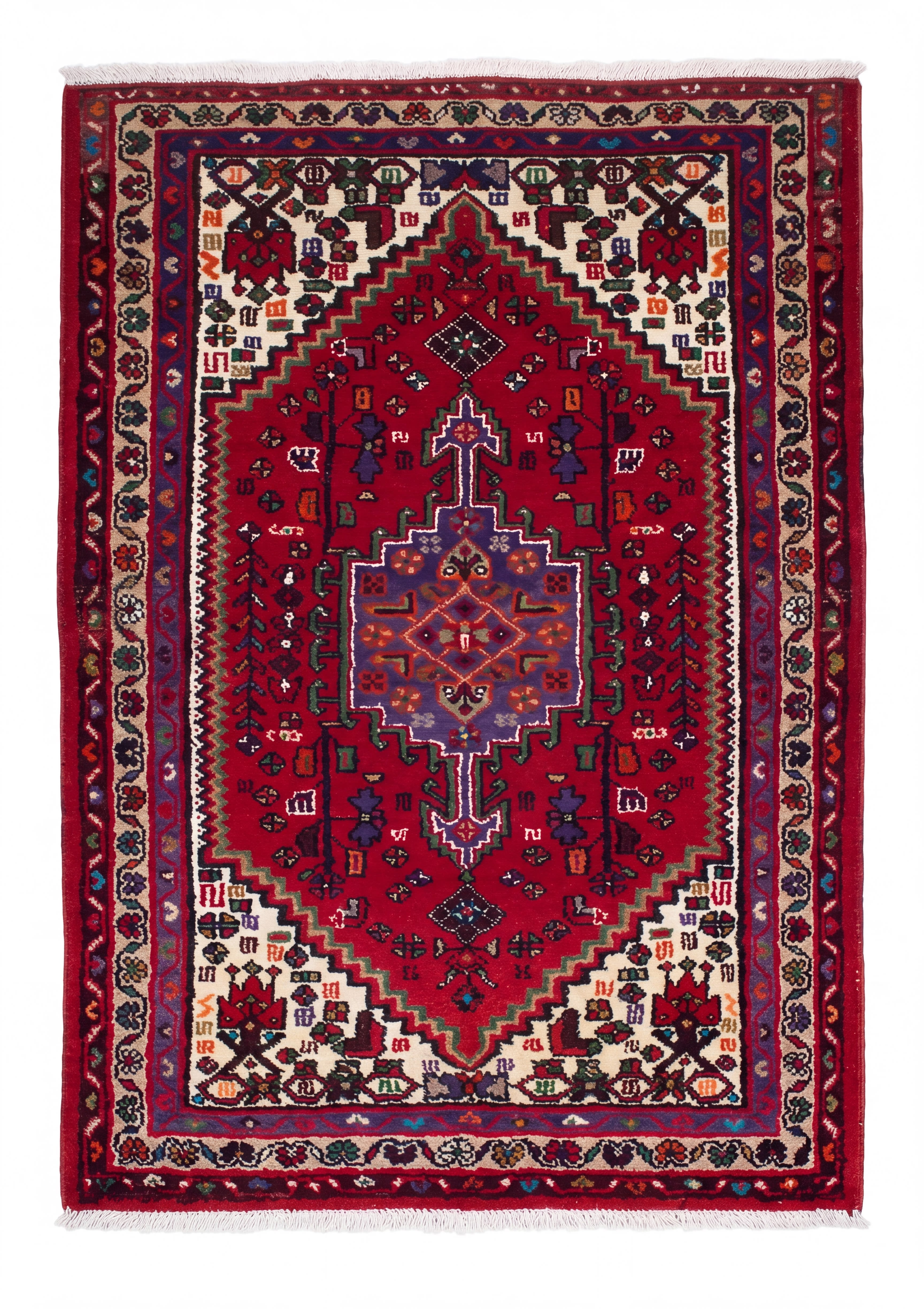 Hamadan Medallion Red Blue, Hamadan tribal rug, in madder red, Wool, 91x152 cm, Nasim Carpets Malaysia — view 1