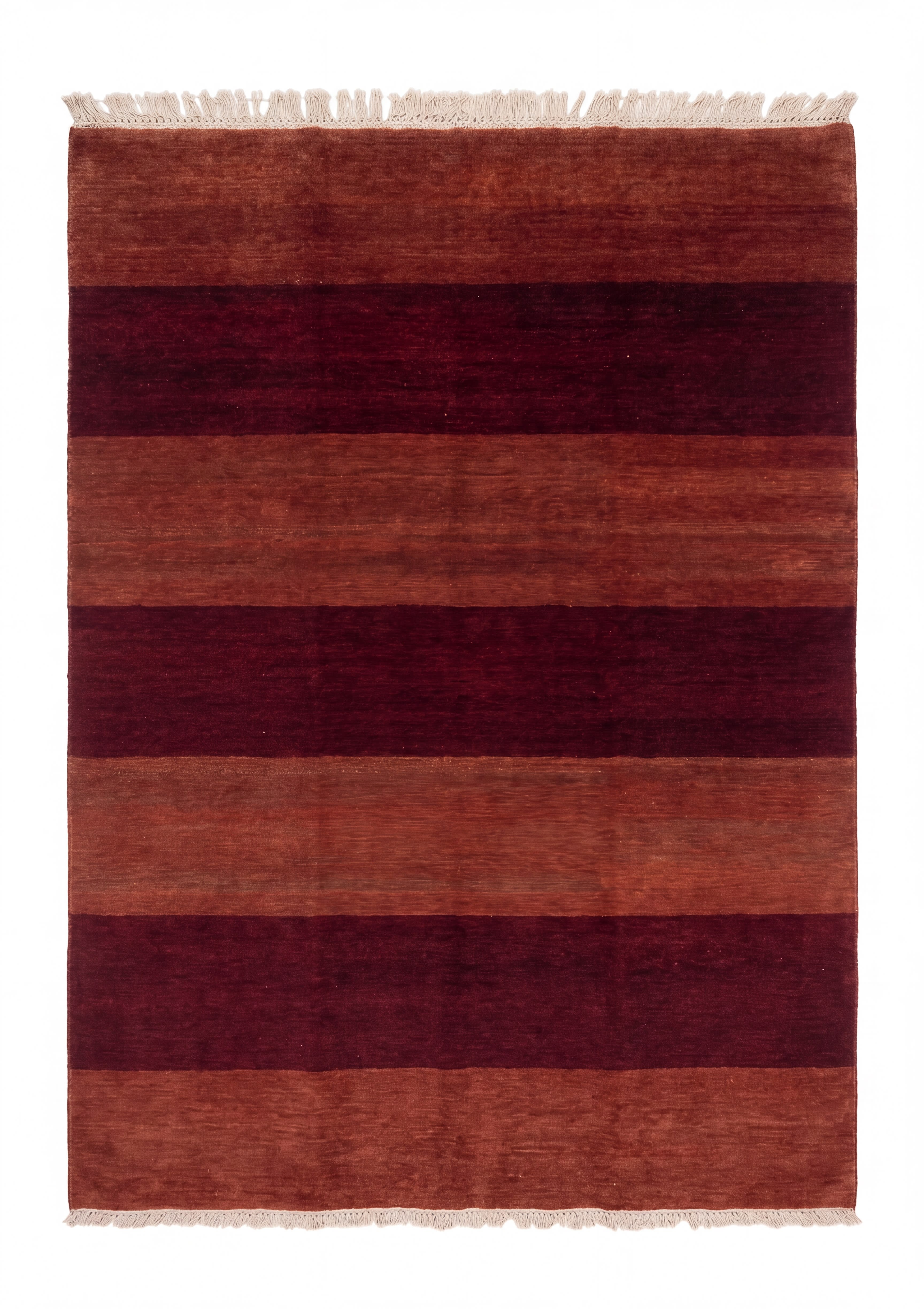 Indo-Gabbeh Stripe Burgundy, Indo-Gabbeh, India (inspired by Lori-Qashqai Gabbeh tradition, Iran) modern rug, in burgundy, Wool, 131x195 cm, Nasim Carpets Malaysia — view 1