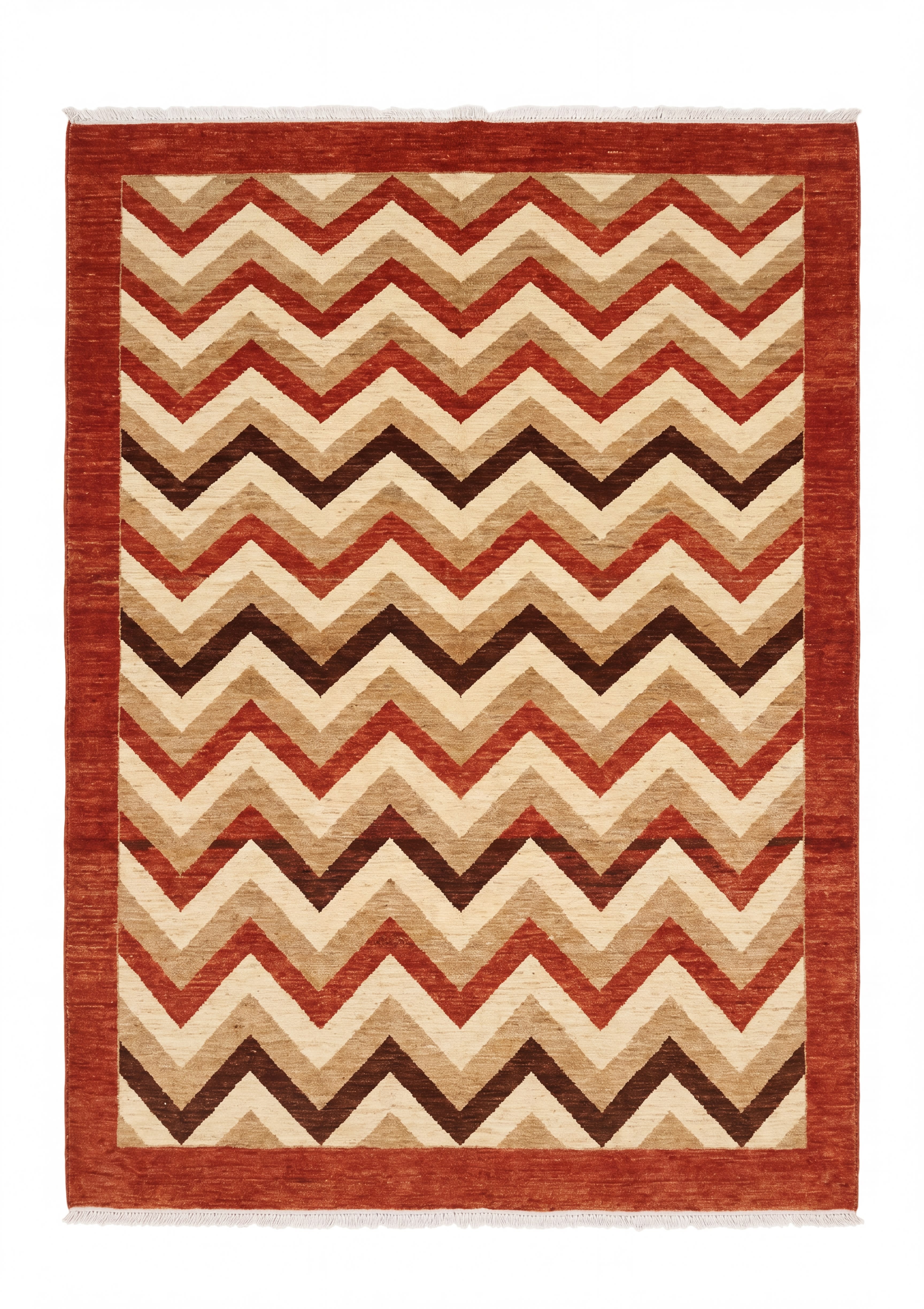 Gabbeh Chevron Wave Rust, Qashqai or Luri tribal region, Fars Province, Iran modern rug, in madder rust, Wool, 183x244 cm, Nasim Carpets Malaysia — view 1