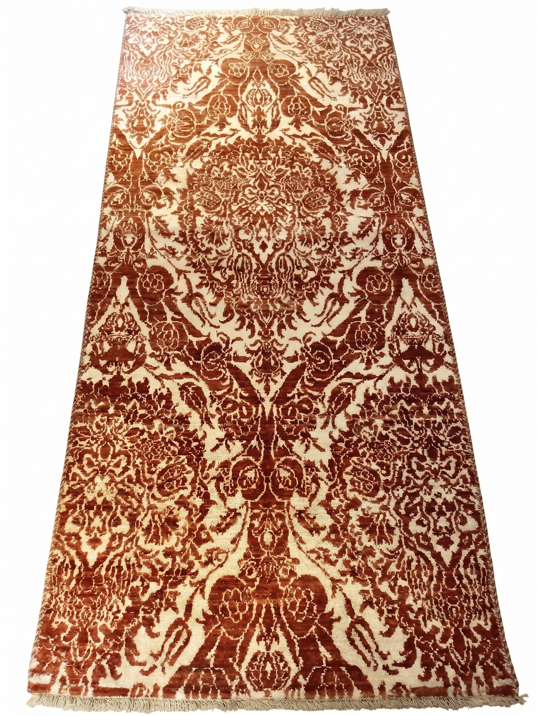 Anatolian Damask Medallion Rust, Turkey modern rug, in burnt rust, Wool, 85x305 cm, Nasim Carpets Malaysia — view 1
