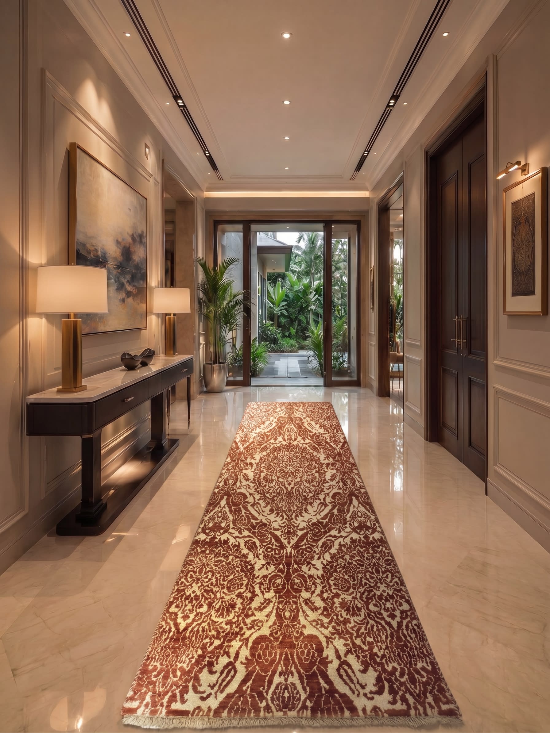 Anatolian Damask Medallion Rust, Turkey modern rug, in burnt rust, Wool, 85x305 cm, Nasim Carpets Malaysia — view 2