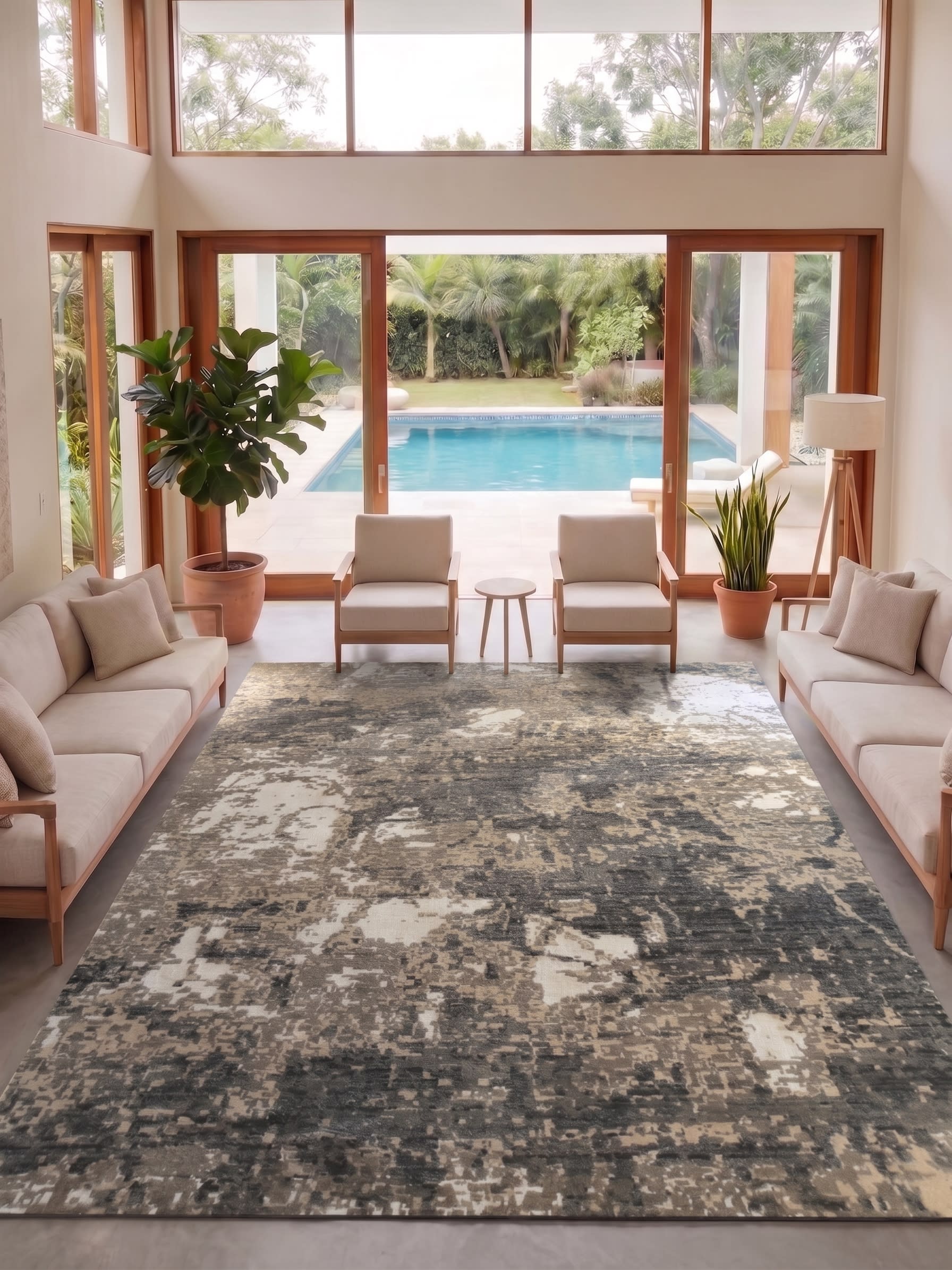 Turkish Abstract Erosion Grey Cream, Turkey modern rug, in slate grey, Wool, 280x372 cm, Nasim Carpets Malaysia — view 2
