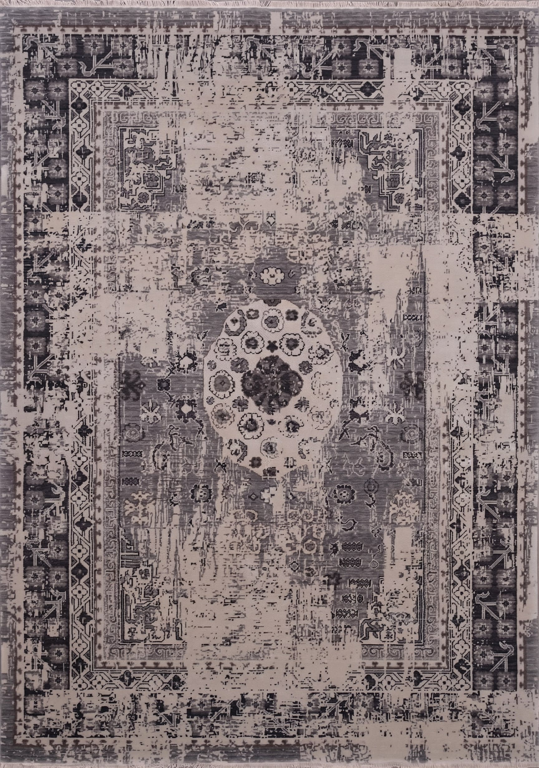 Anatolian Distressed Medallion Grey, Turkey modern rug, in slate grey, Wool, 162x241 cm, Nasim Carpets Malaysia — view 3