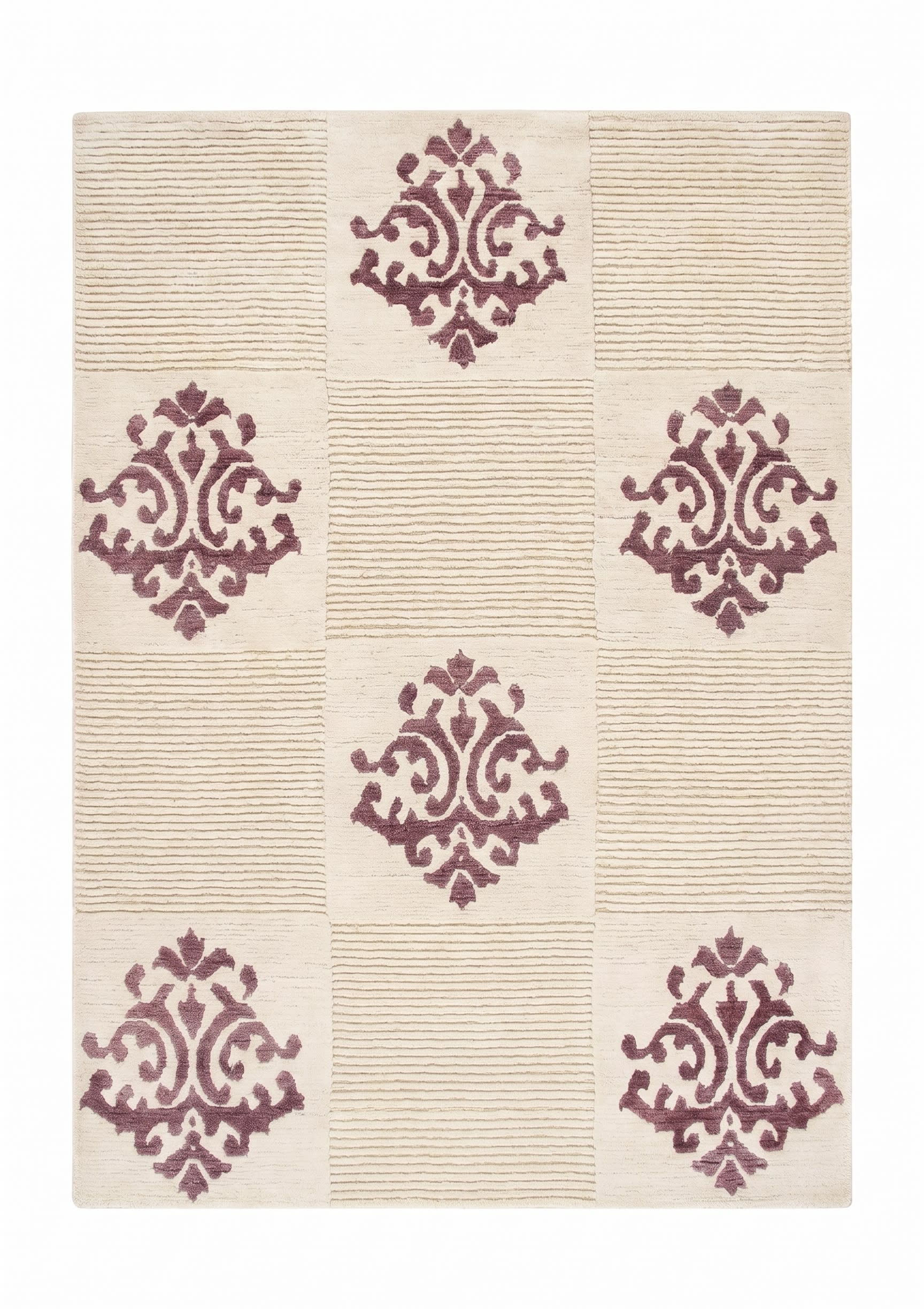 Anatolian Damask Medallion Ivory Plum, Turkey modern rug, in ivory, Wool, 91x152 cm, Nasim Carpets Malaysia — view 1