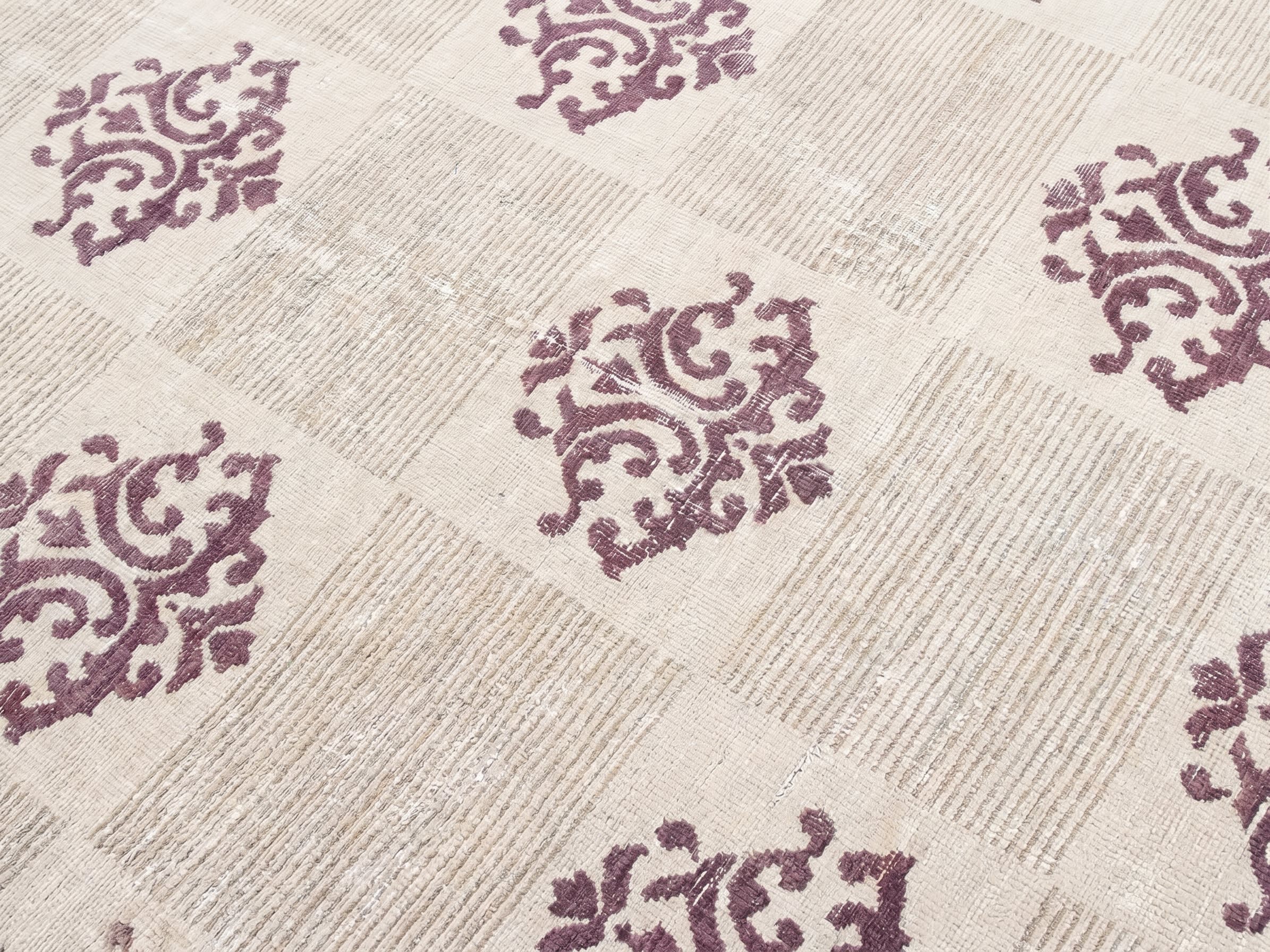 Anatolian Damask Medallion Ivory Plum, Turkey modern rug, in ivory, Wool, 91x152 cm, Nasim Carpets Malaysia — view 3