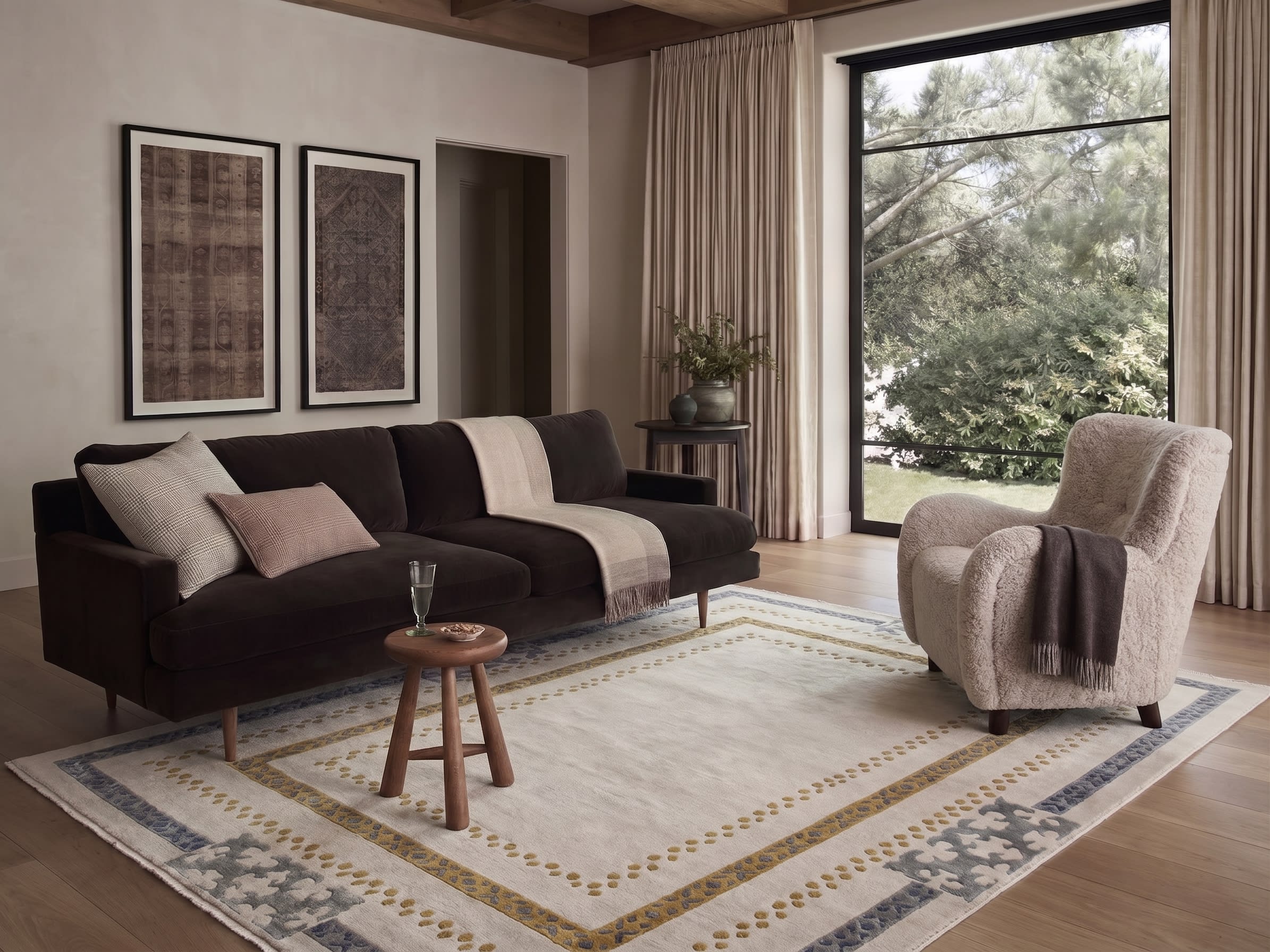 Turkish Minimalist Border Ivory Gold, Turkey modern rug, in ivory, Wool, 152x213 cm, Nasim Carpets Malaysia — view 2