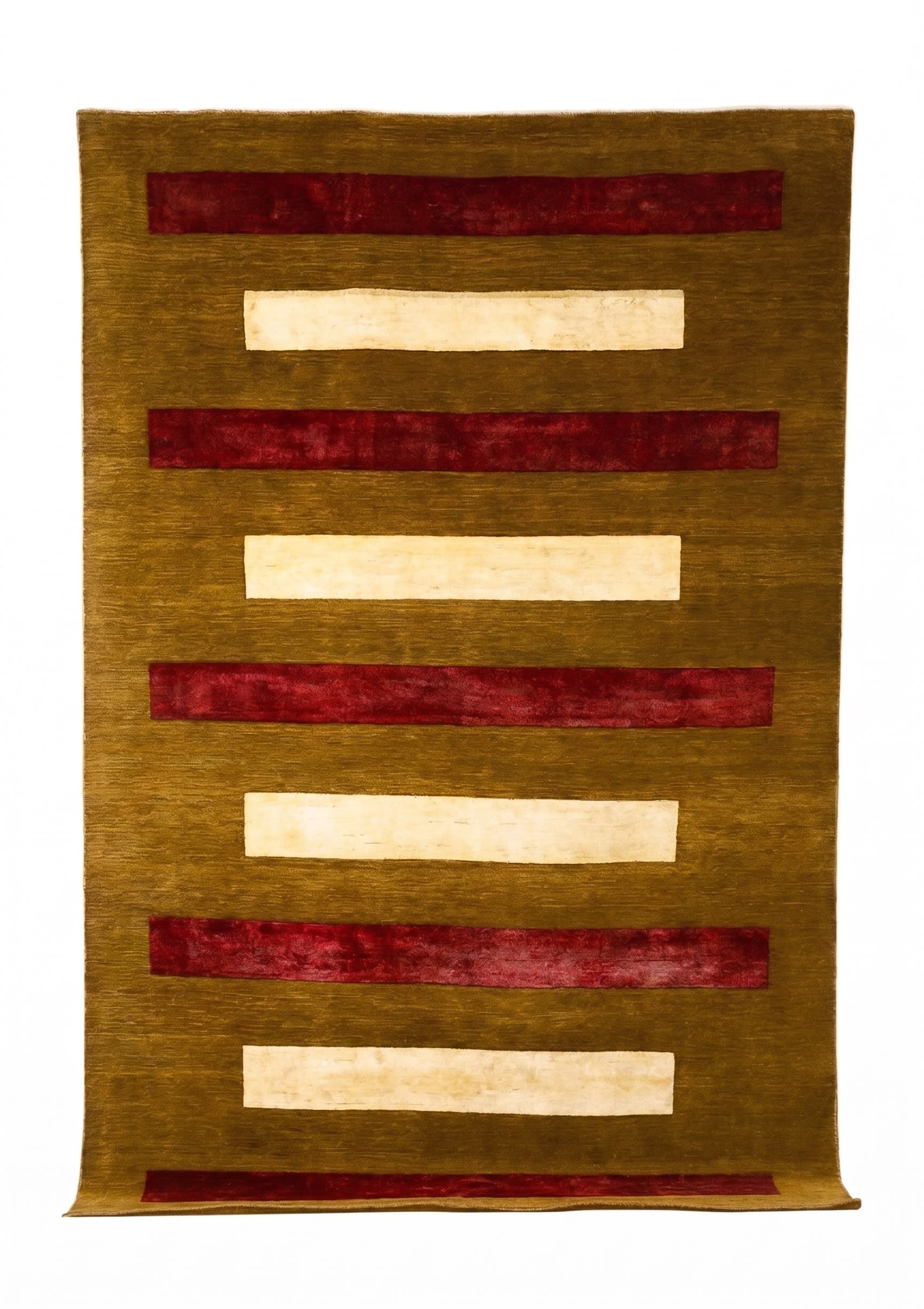 Pakistani Gabbeh Horizontal Stripe Olive, Pakistan modern rug, in olive brown, Wool, 183x283 cm, Nasim Carpets Malaysia — view 1
