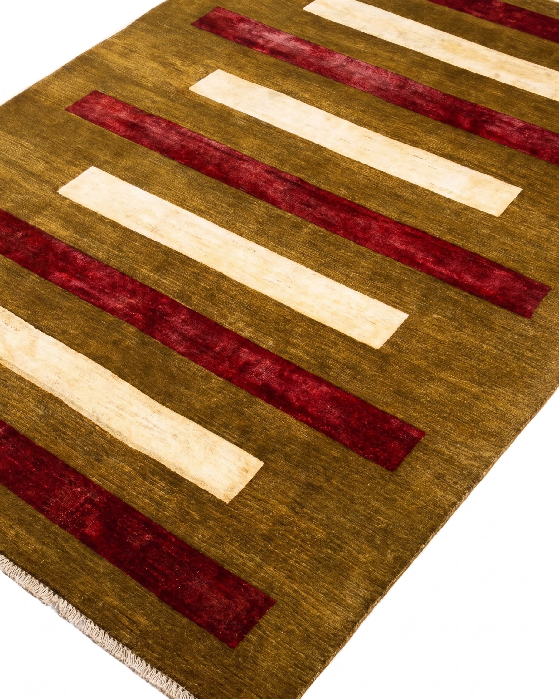 Pakistani Gabbeh Horizontal Stripe Olive, Pakistan modern rug, in olive brown, Wool, 183x283 cm, Nasim Carpets Malaysia — view 3