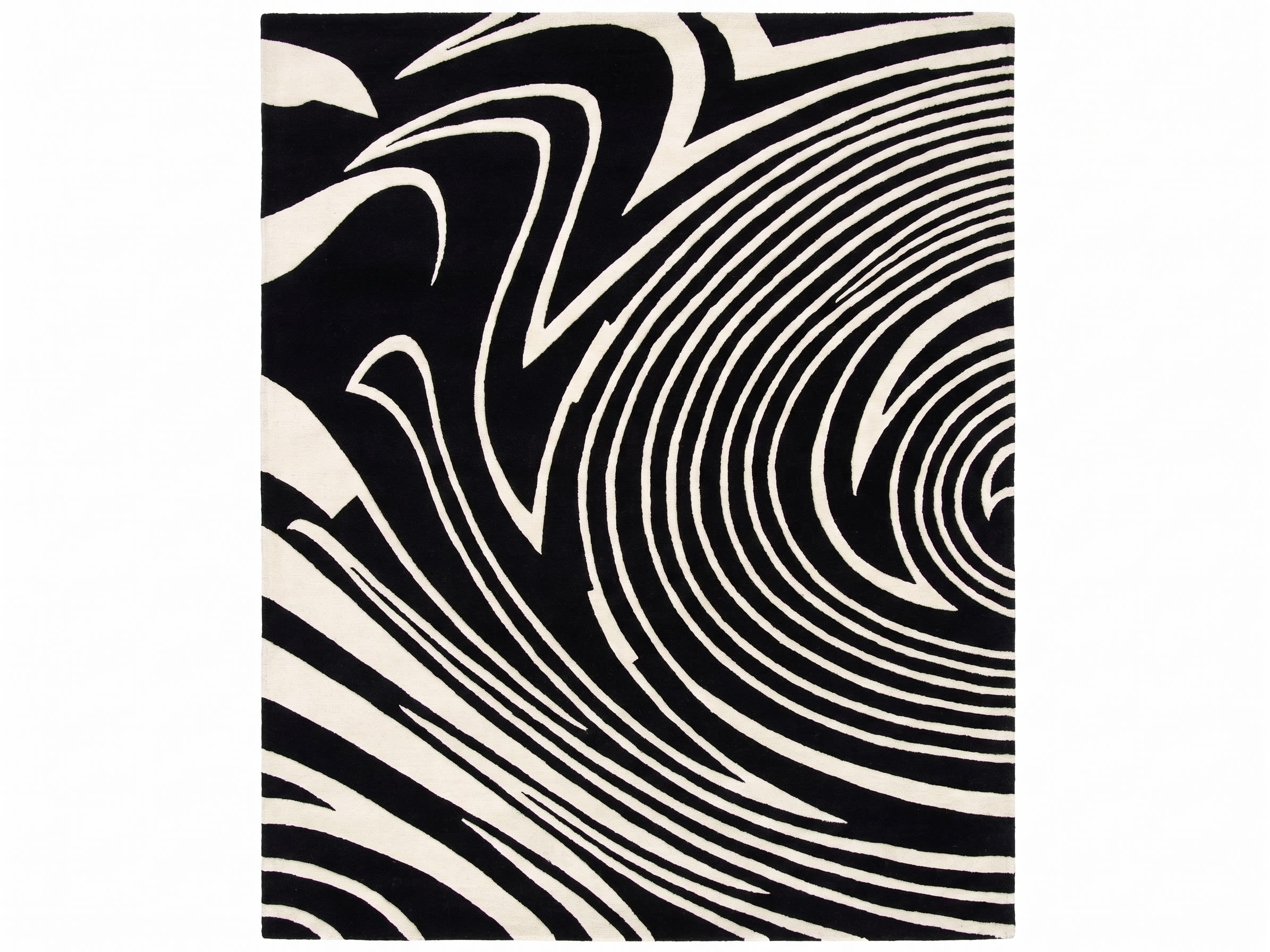Turkish Abstract Swirl Black Ivory, Turkey modern rug, in jet black, Wool, 210x302 cm, Nasim Carpets Malaysia — view 1