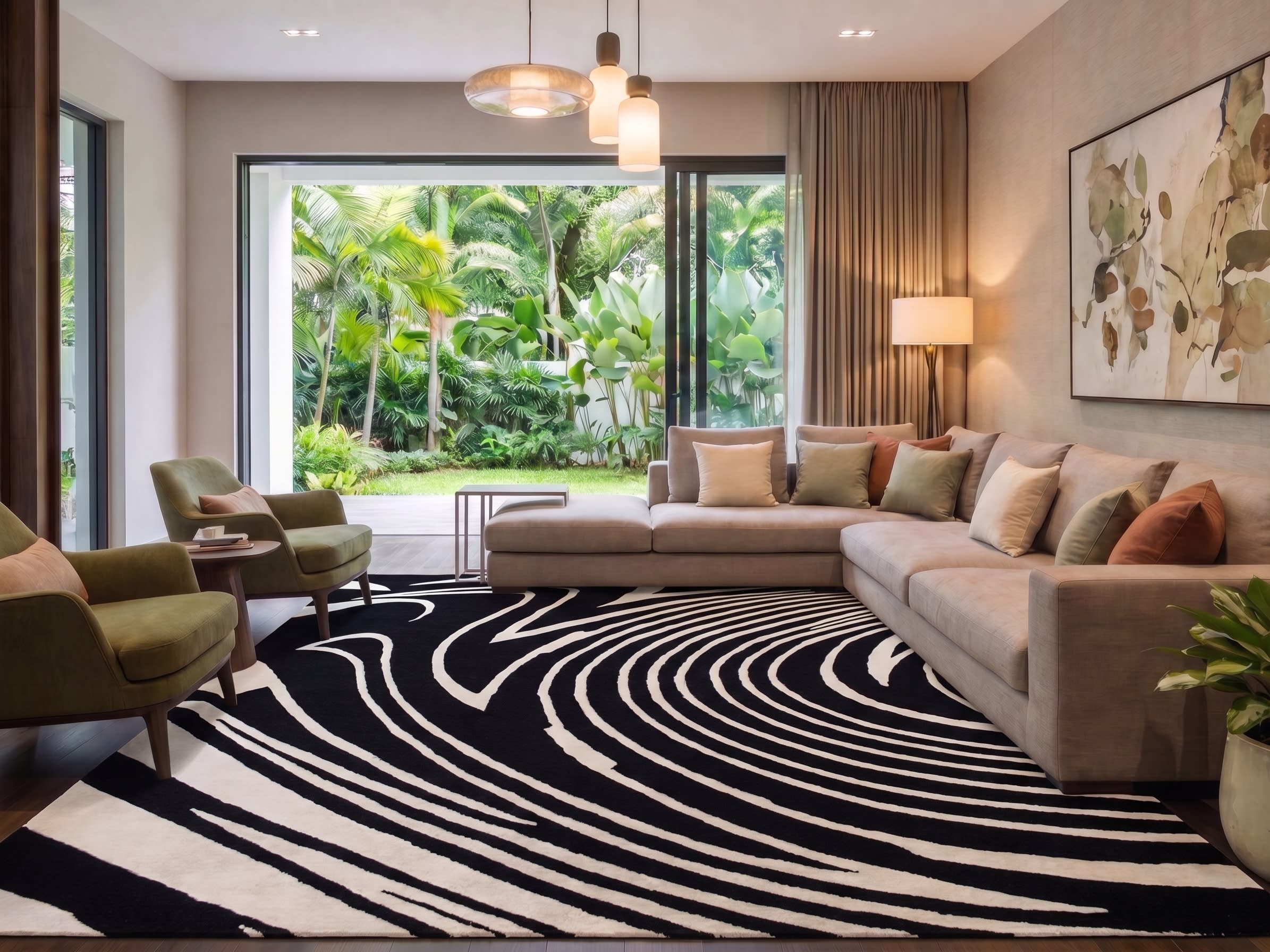 Turkish Abstract Swirl Black Ivory, Turkey modern rug, in jet black, Wool, 210x302 cm, Nasim Carpets Malaysia — view 2