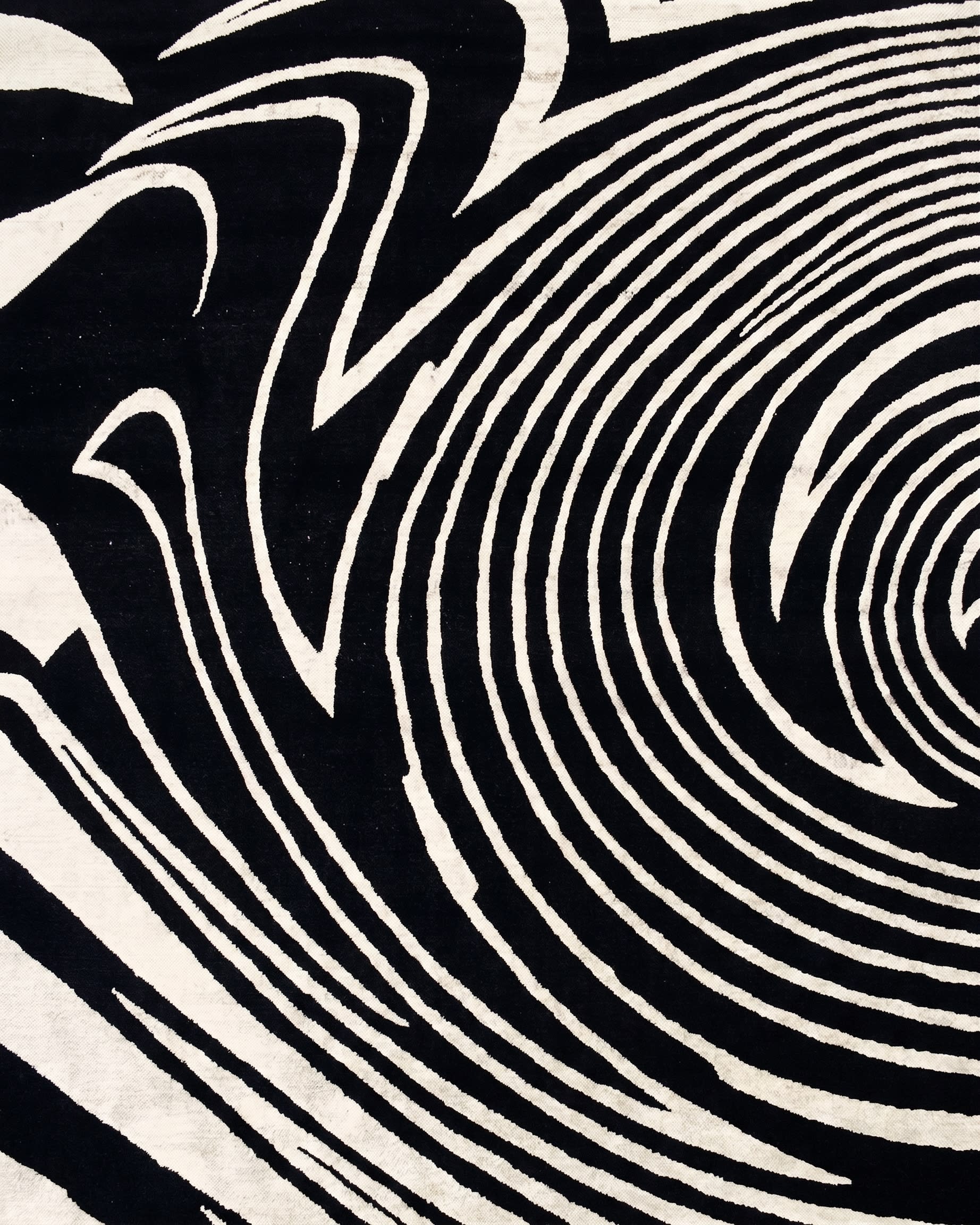 Turkish Abstract Swirl Black Ivory, Turkey modern rug, in jet black, Wool, 210x302 cm, Nasim Carpets Malaysia — view 3
