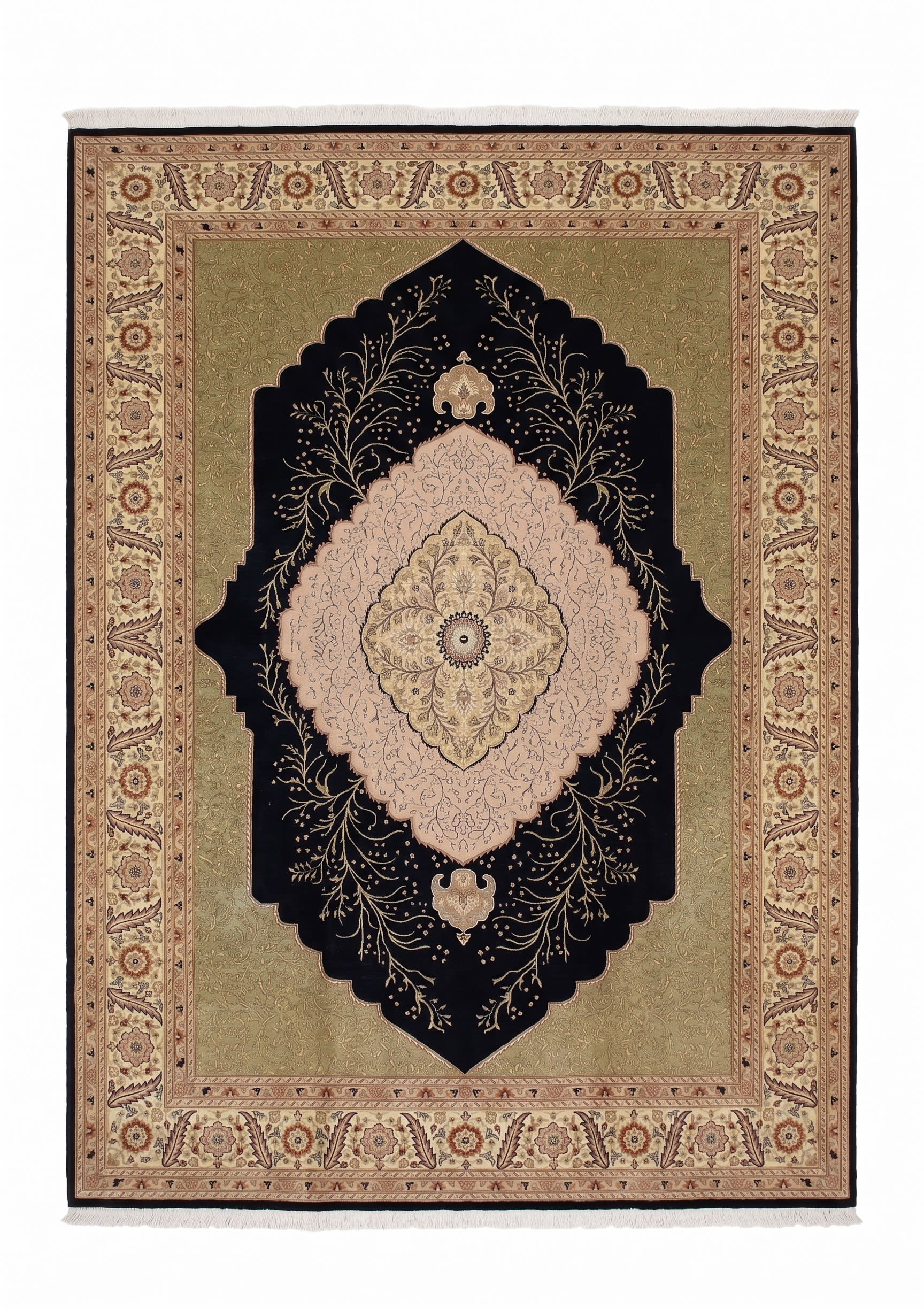 Isfahan Tree of Life Medallion Black Olive, Iran persian rug, in midnight black, Wool, 274x390 cm, Nasim Carpets Malaysia — view 1