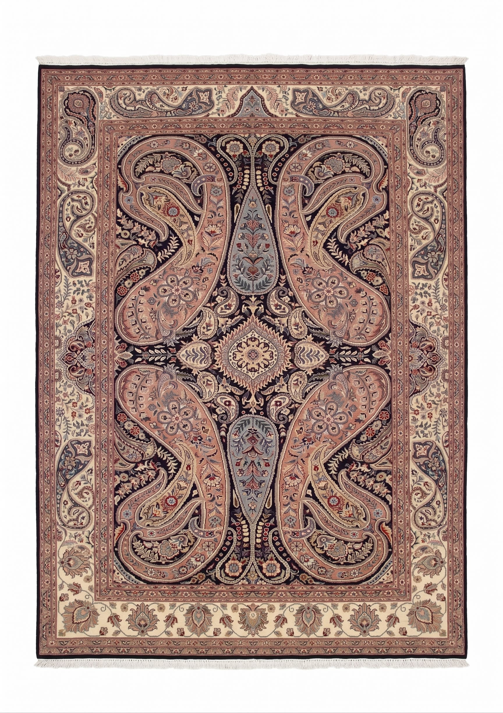 Kerman Boteh Paisley Rose Ivory, Pakistan persian rug, in dusty rose, Wool, 183x274 cm, Nasim Carpets Malaysia — view 1