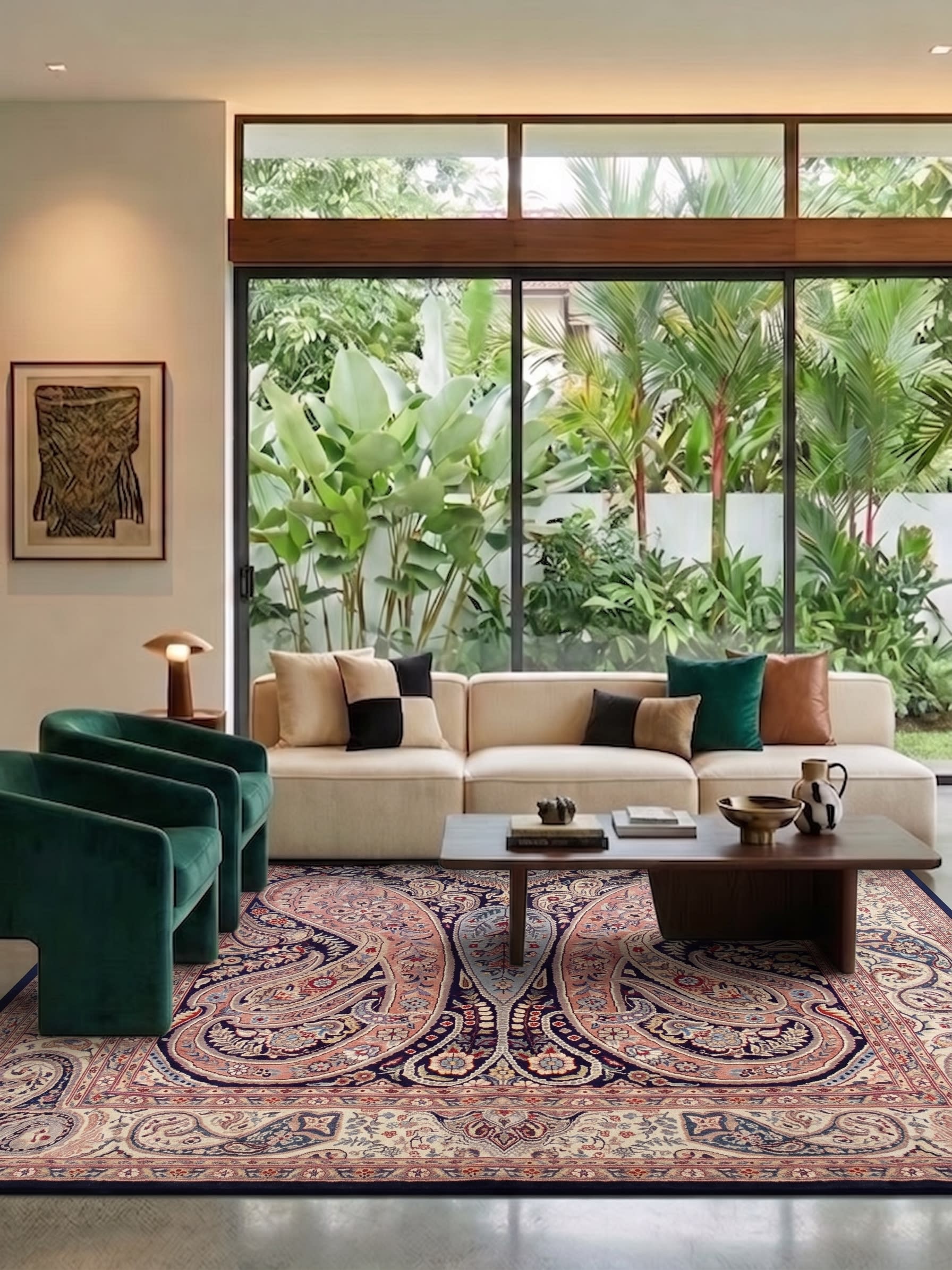 Kerman Boteh Paisley Rose Ivory, Pakistan persian rug, in dusty rose, Wool, 183x274 cm, Nasim Carpets Malaysia — view 2