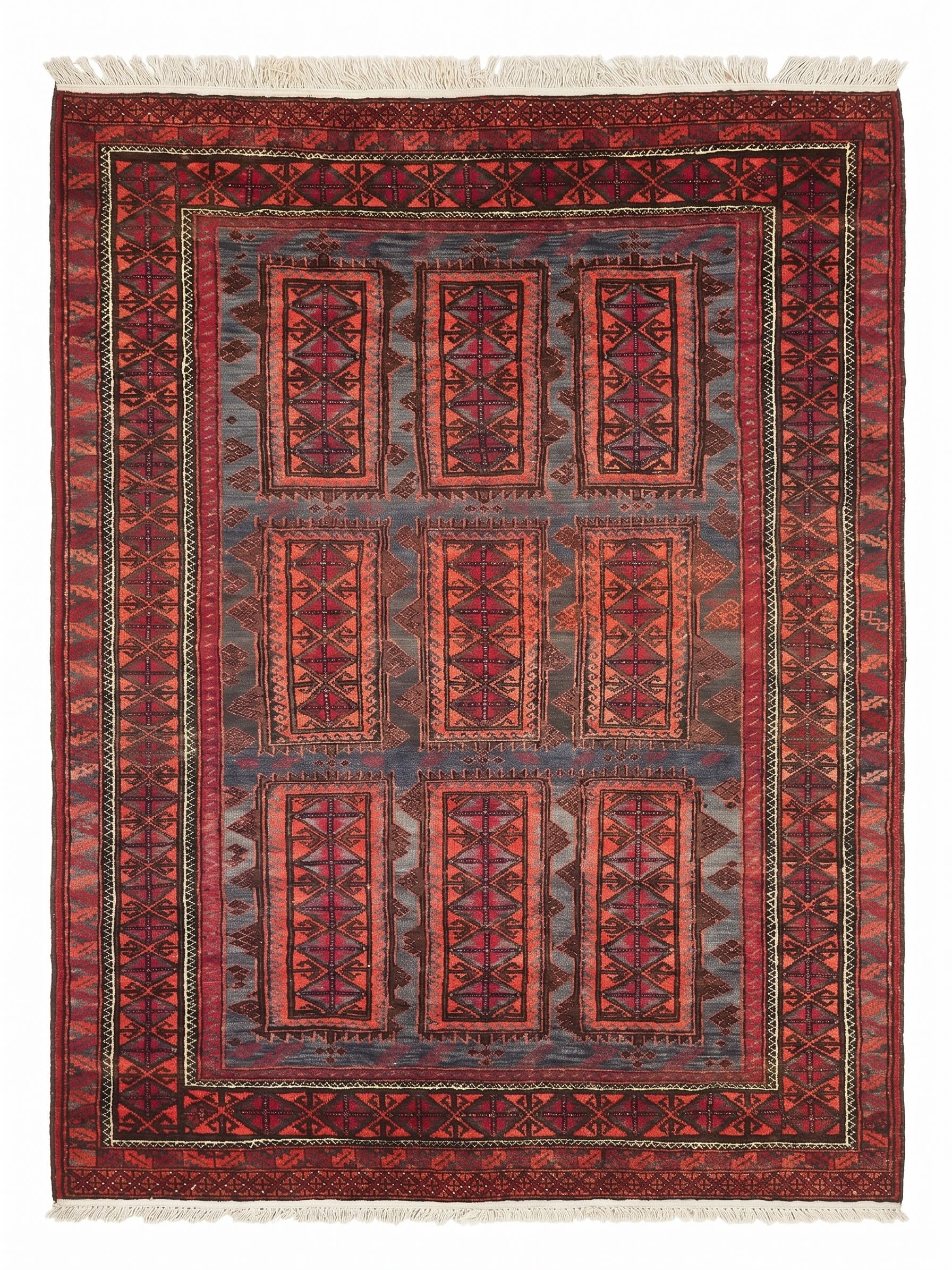 Baluch Compartmental Red, Baluchistan, Afghanistan/Iran border region persian rug, in madder red, Wool, 152x244 cm, Nasim Carpets Malaysia — view 1