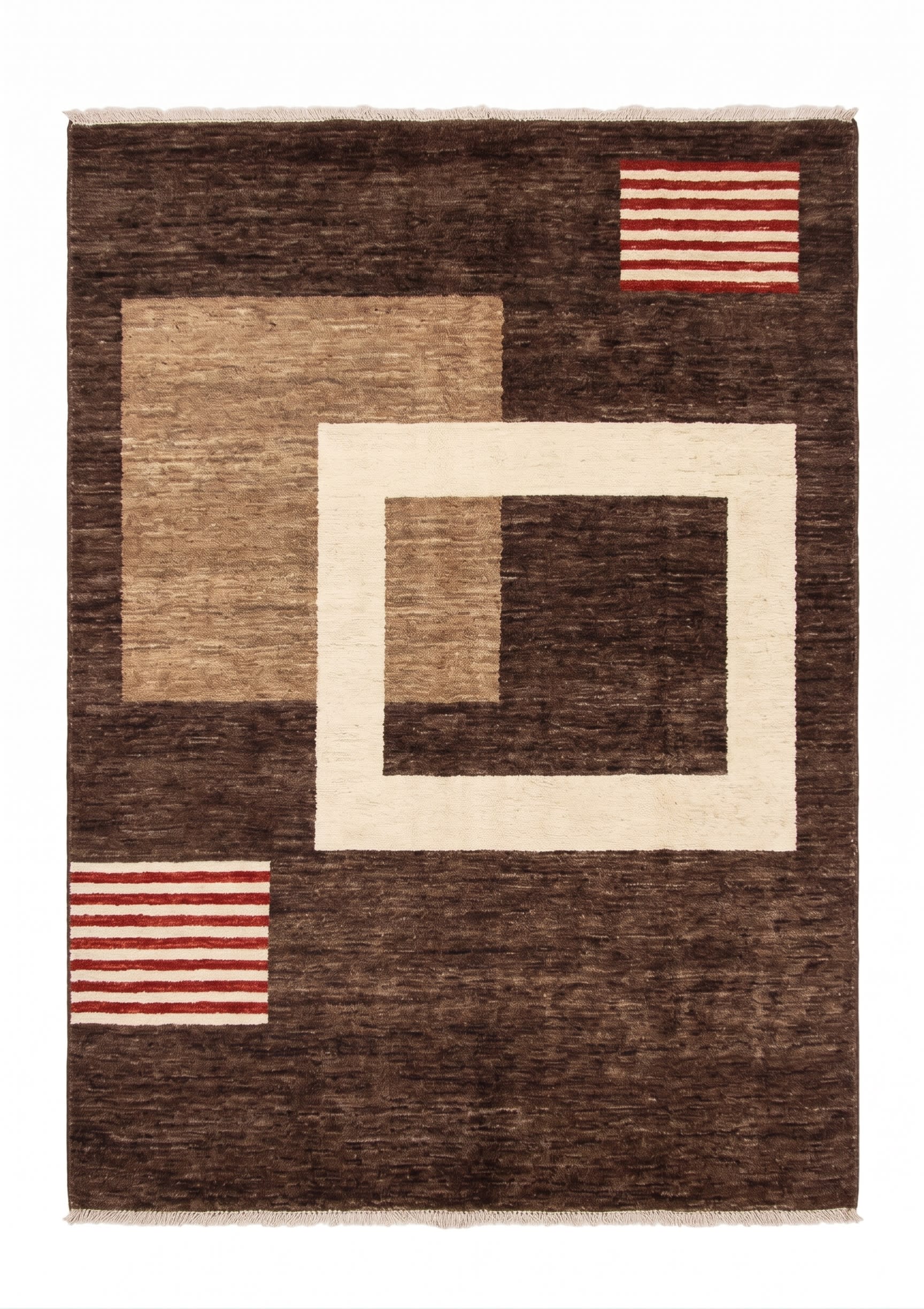 Pakistani Gabbeh Geometric Brown, Pakistan modern rug, in chocolate brown, Wool, 250x317 cm, Nasim Carpets Malaysia — view 1