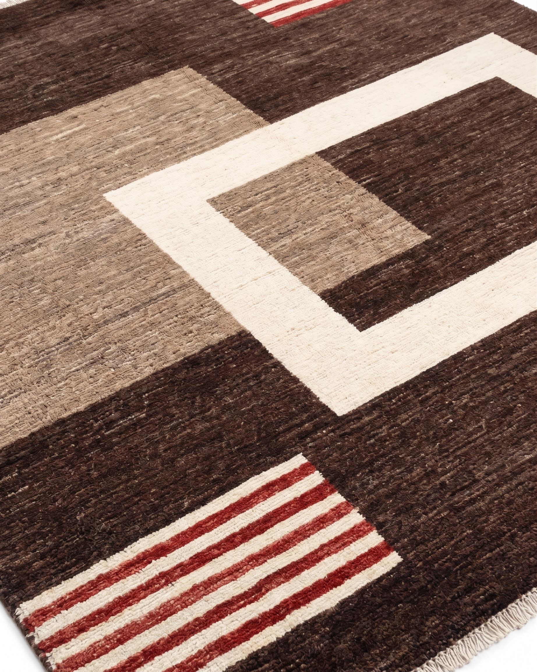 Pakistani Gabbeh Geometric Brown, Pakistan modern rug, in chocolate brown, Wool, 250x317 cm, Nasim Carpets Malaysia — view 3