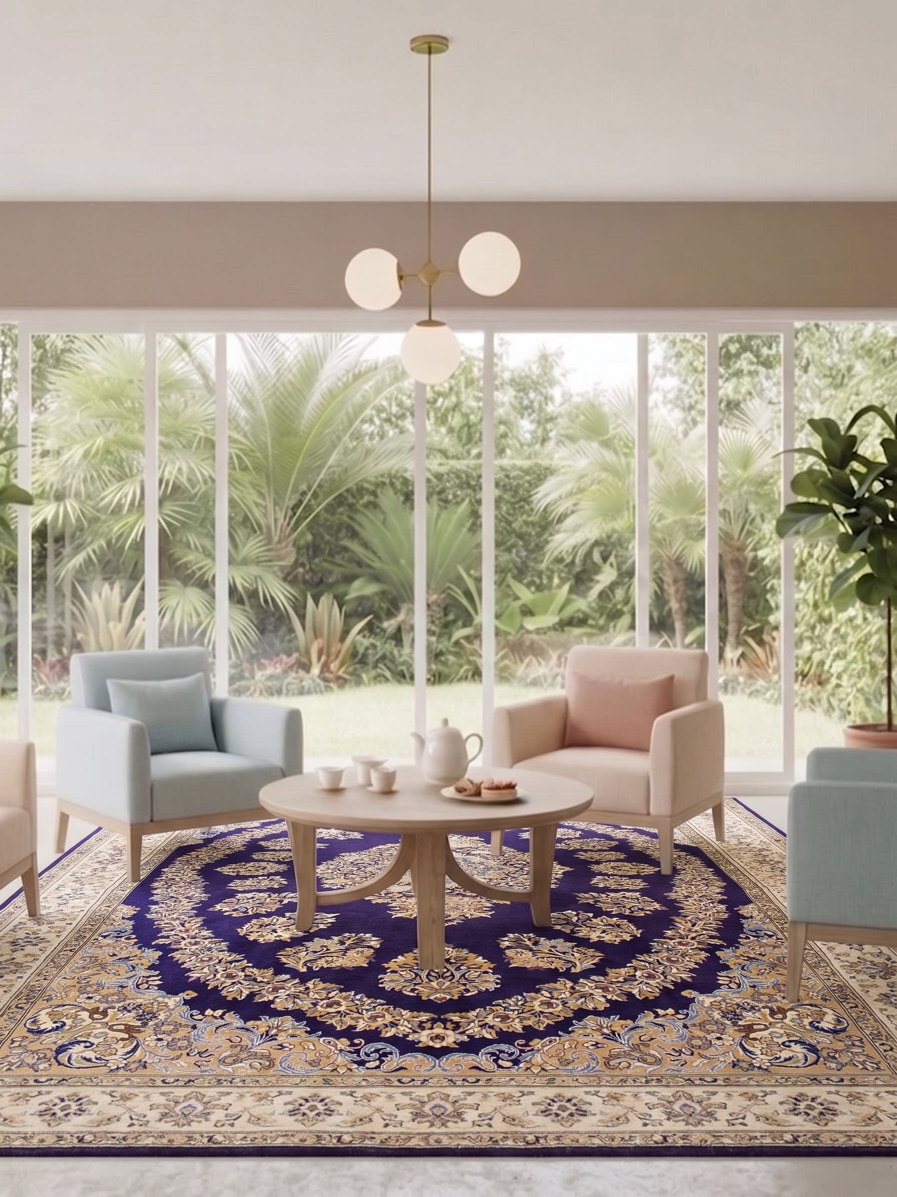 Kerman Medallion Floral Purple, Kerman, Iran persian rug, in royal purple, Wool, 283x384 cm, Nasim Carpets Malaysia — view 2