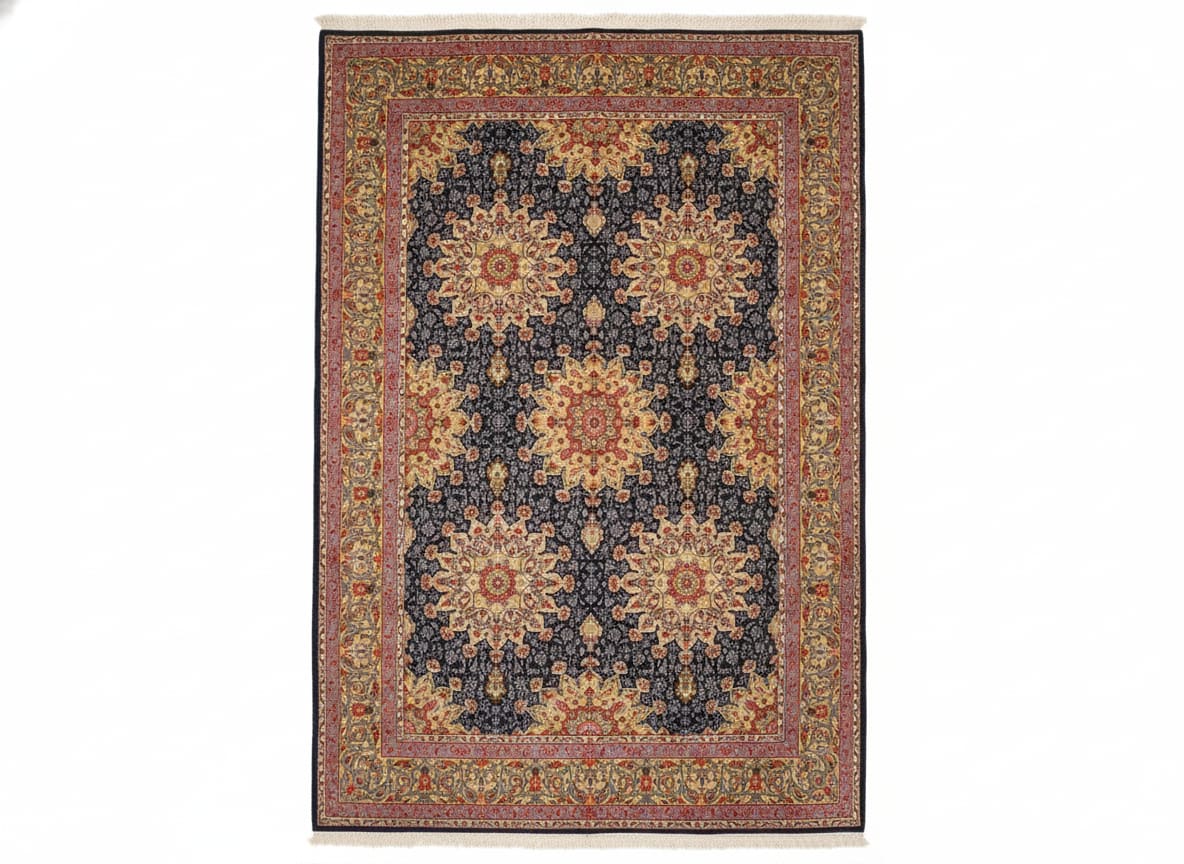 Kashan All-Over Floral Navy, Kashan, Iran persian rug, in midnight navy, Wool, 305x396 cm, Nasim Carpets Malaysia — view 1