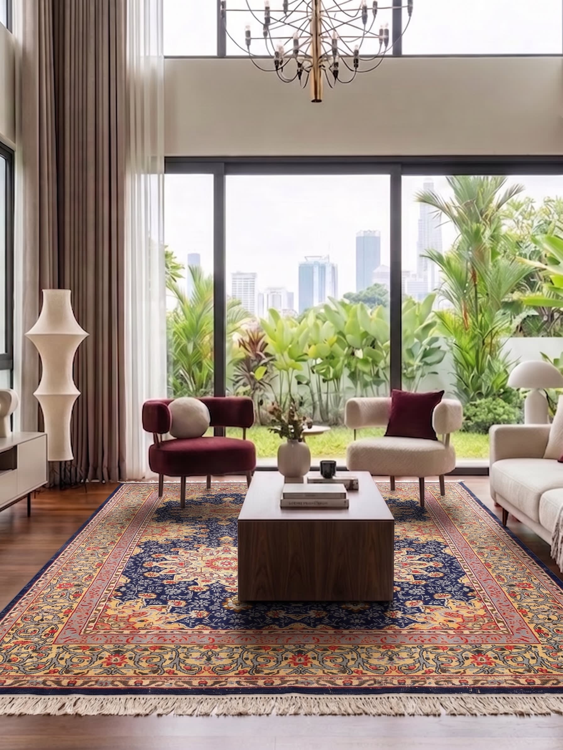 Kashan All-Over Floral Navy, Kashan, Iran persian rug, in midnight navy, Wool, 305x396 cm, Nasim Carpets Malaysia — view 2
