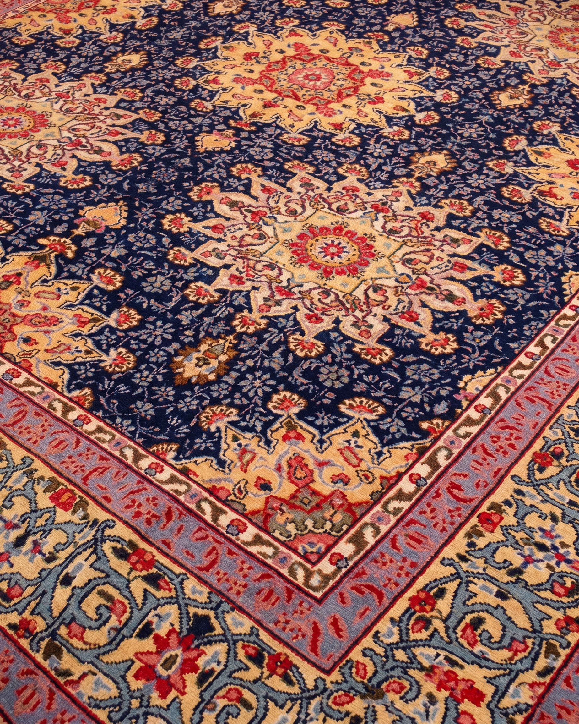 Kashan All-Over Floral Navy, Kashan, Iran persian rug, in midnight navy, Wool, 305x396 cm, Nasim Carpets Malaysia — view 3