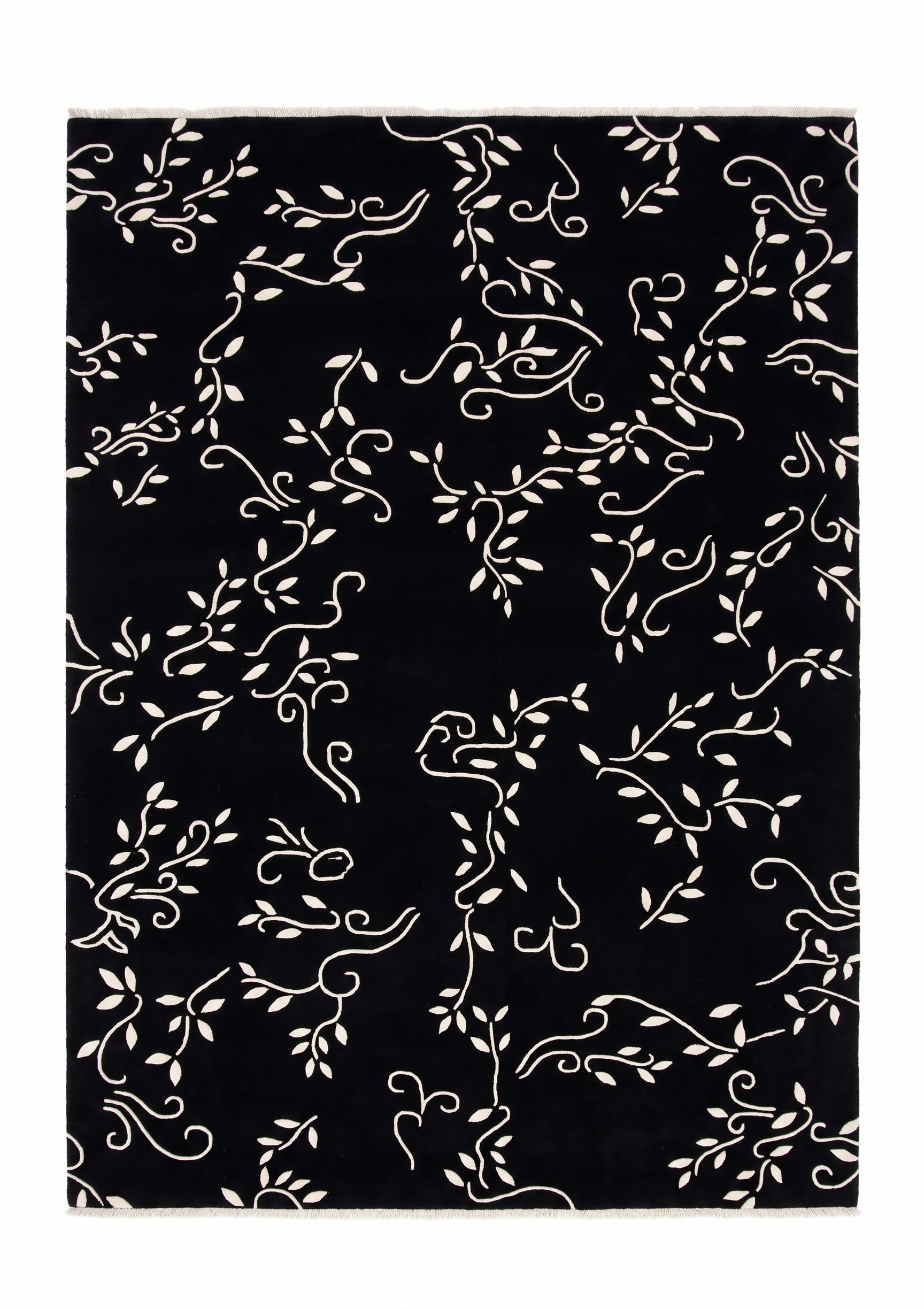 Indo-Nepali Vine Scroll Black, Nepal (Indo-Nepali workshop tradition) modern rug, in jet black, Wool, 183x244 cm, Nasim Carpets Malaysia — view 1