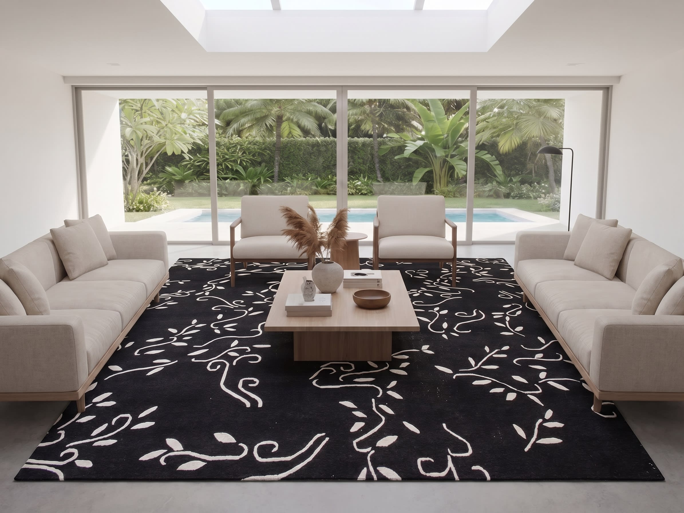 Indo-Nepali Vine Scroll Black, Nepal (Indo-Nepali workshop tradition) modern rug, in jet black, Wool, 183x244 cm, Nasim Carpets Malaysia — view 2
