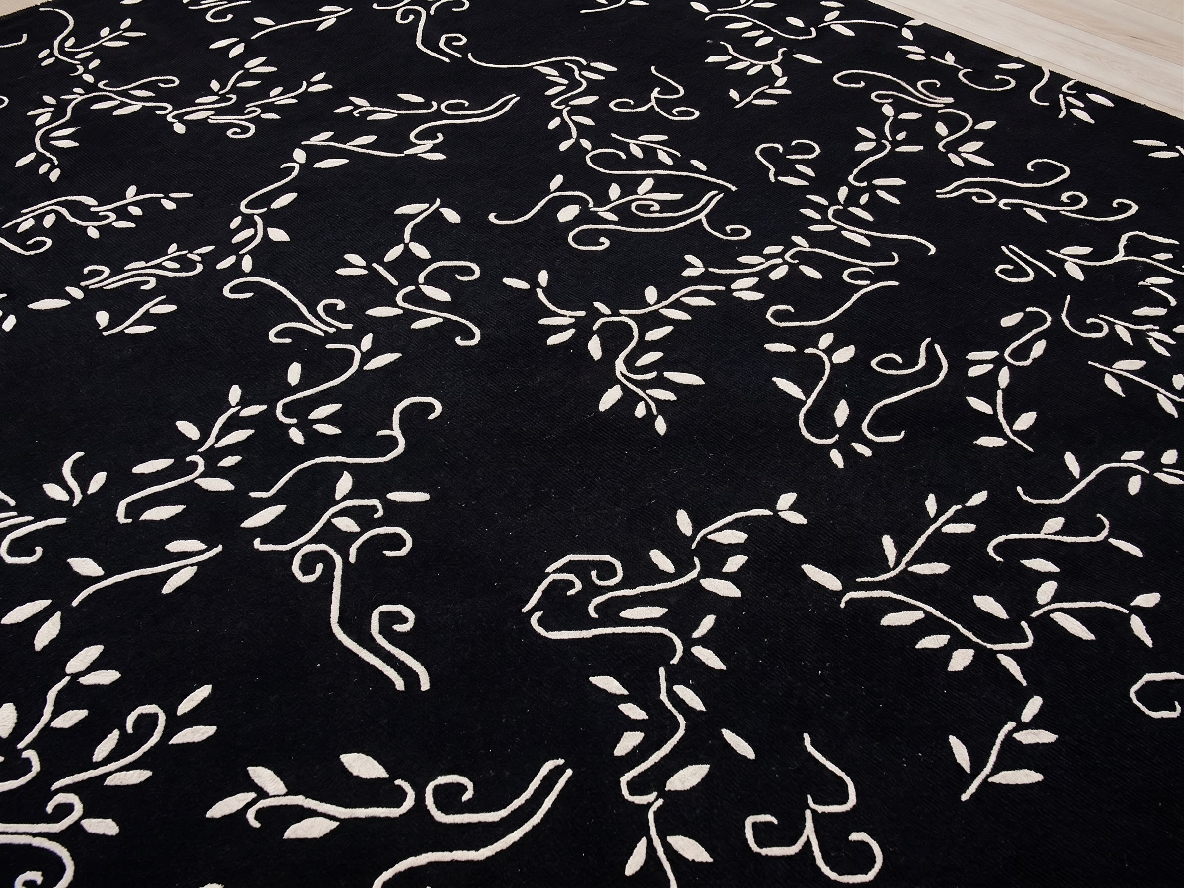 Indo-Nepali Vine Scroll Black, Nepal (Indo-Nepali workshop tradition) modern rug, in jet black, Wool, 183x244 cm, Nasim Carpets Malaysia — view 3