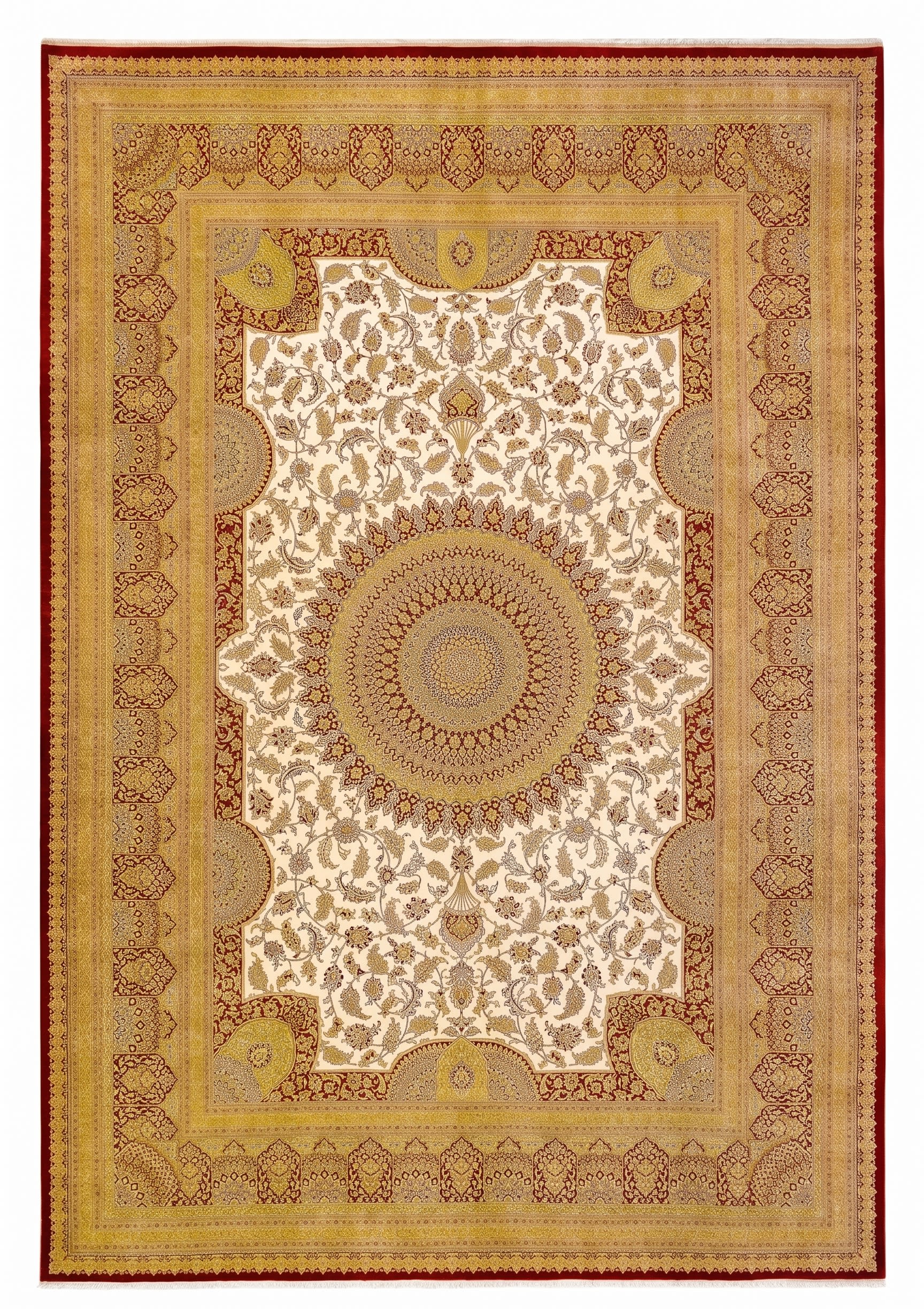 Qum Medallion Ivory Gold, Qum, Iran persian rug, in ivory, Wool, 244x366 cm, Nasim Carpets Malaysia — view 1