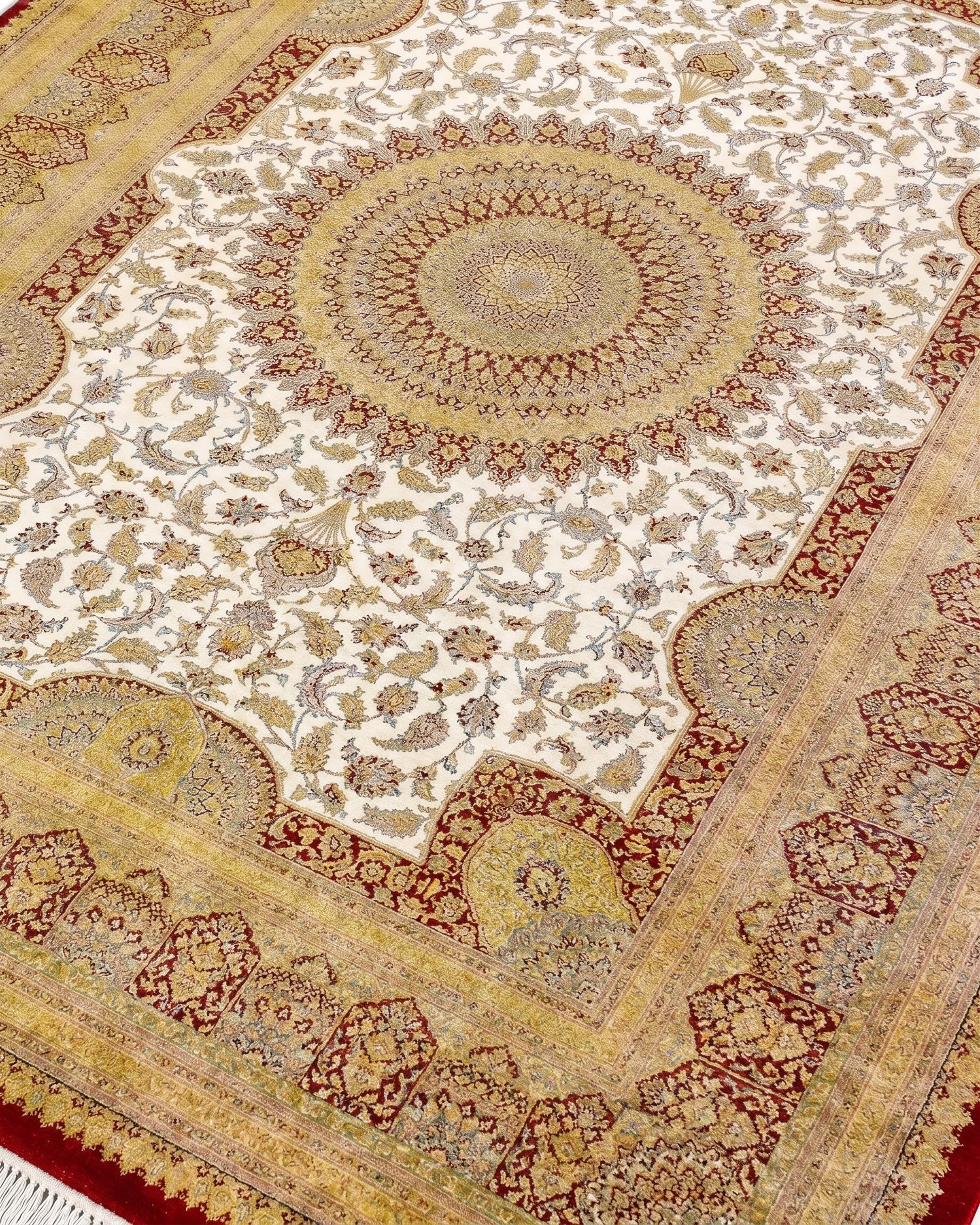 Qum Medallion Ivory Gold, Qum, Iran persian rug, in ivory, Wool, 244x366 cm, Nasim Carpets Malaysia — view 3