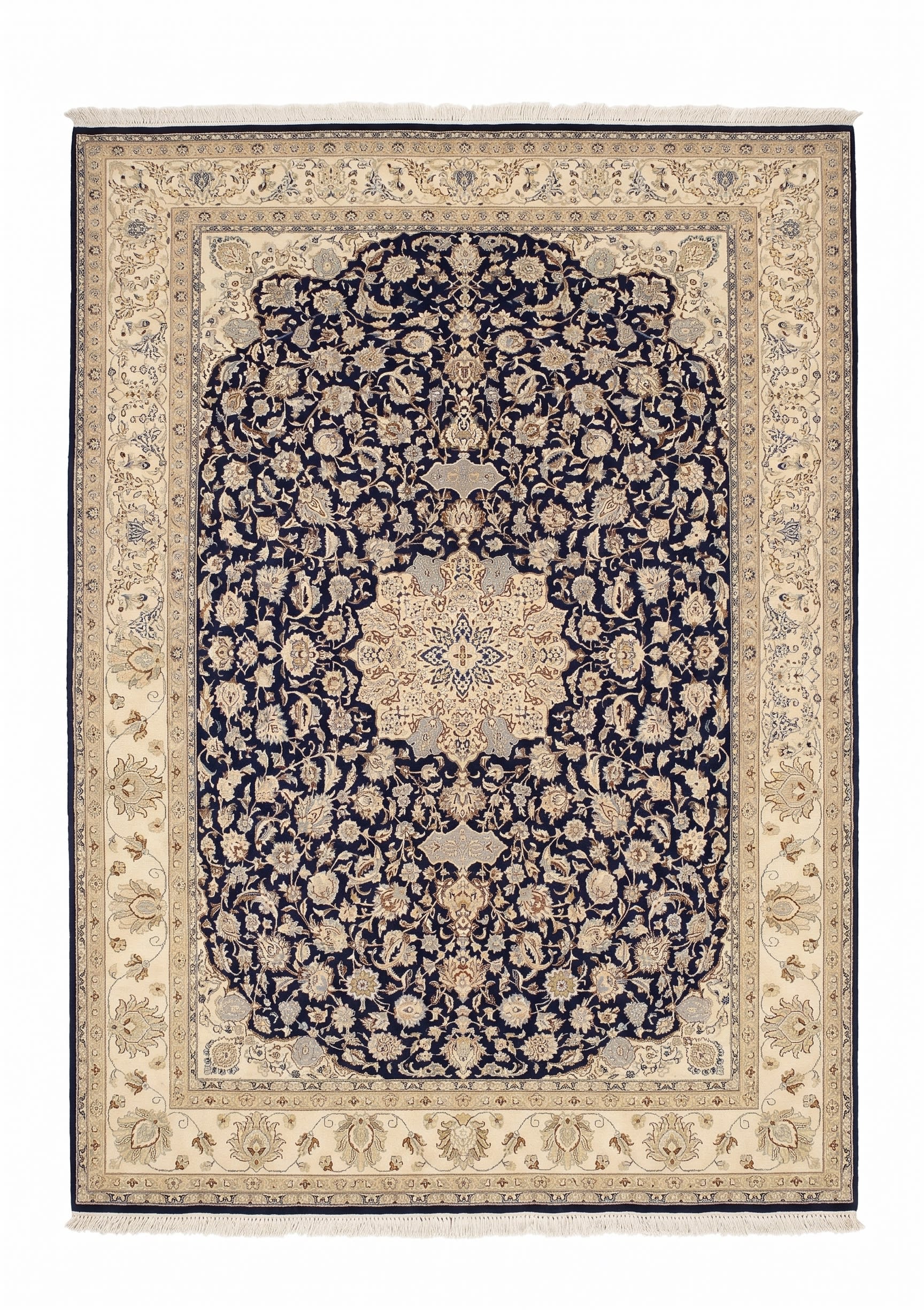 Nain Medallion Navy, Nain, Isfahan Province, Iran persian rug, in midnight navy, Wool, 268x366 cm, Nasim Carpets Malaysia — view 1