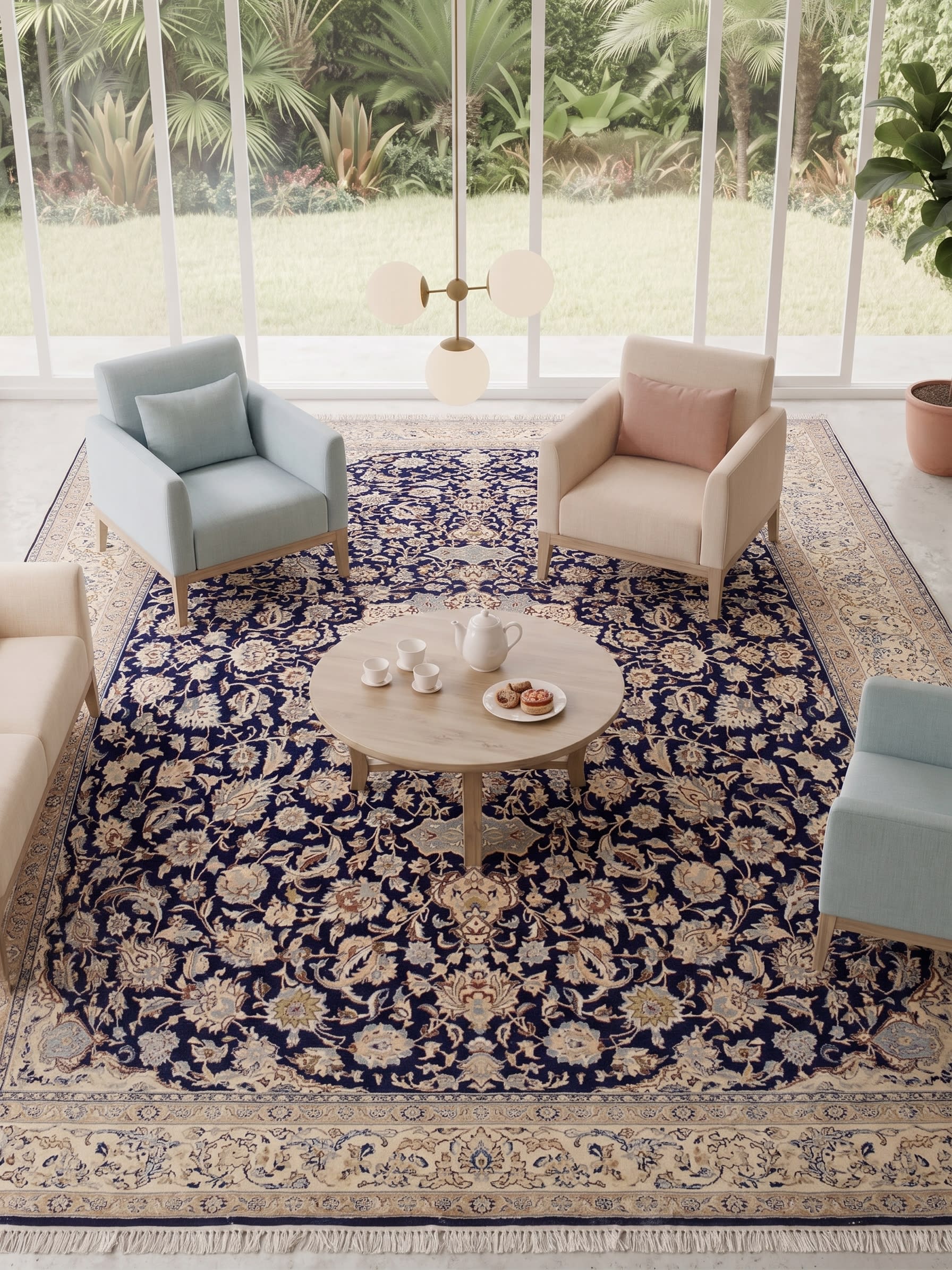 Nain Medallion Navy, Nain, Isfahan Province, Iran persian rug, in midnight navy, Wool, 268x366 cm, Nasim Carpets Malaysia — view 2