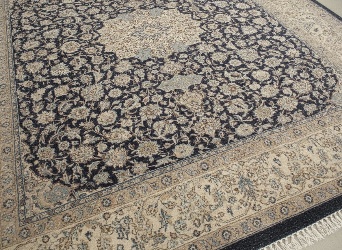 Nain Medallion Navy, Nain, Isfahan Province, Iran persian rug, in midnight navy, Wool, 268x366 cm, Nasim Carpets Malaysia — view 3