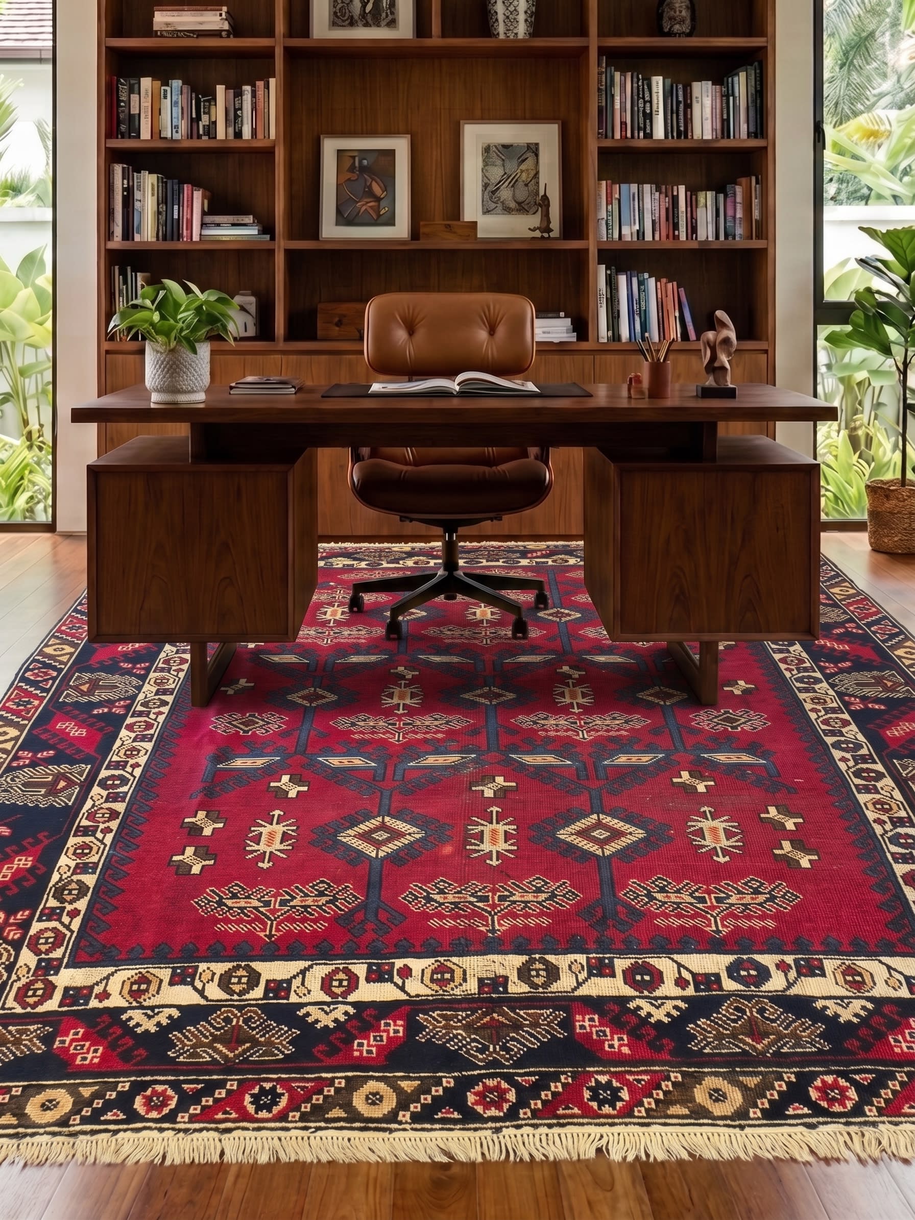 Caucasian Tribal All-Over Crimson, Shirvan, Azerbaijan (Caucasus) tribal rug, in crimson red, Wool, 213x305 cm, Nasim Carpets Malaysia — view 2